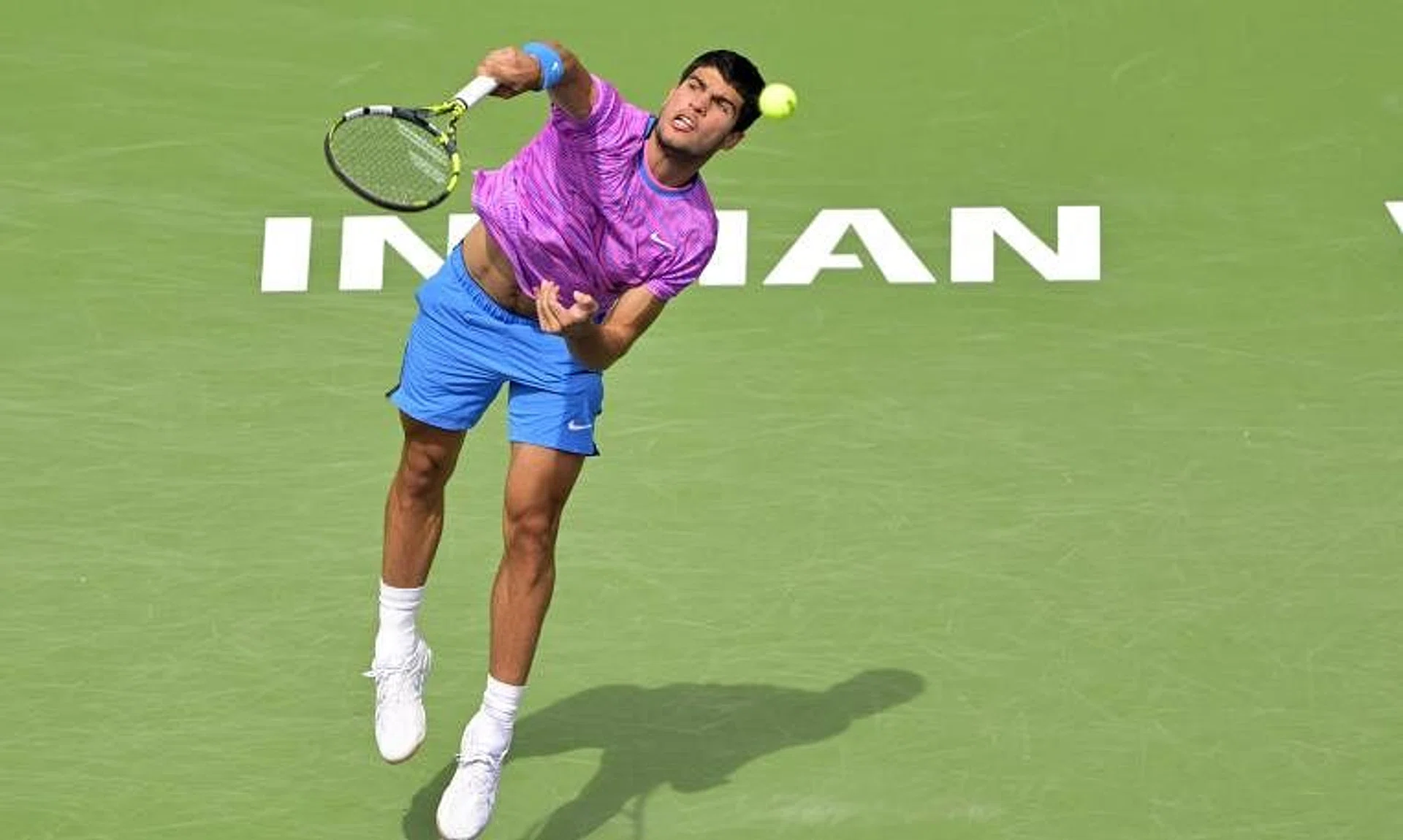 Carlos Alcaraz in his third round match against Felix Auger-Aliassime during the BNP Paribas Open at Indian Wells Tennis Garden. 