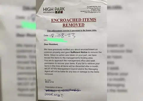 Sengkang condo resident's doormat removed for 'encroachment'