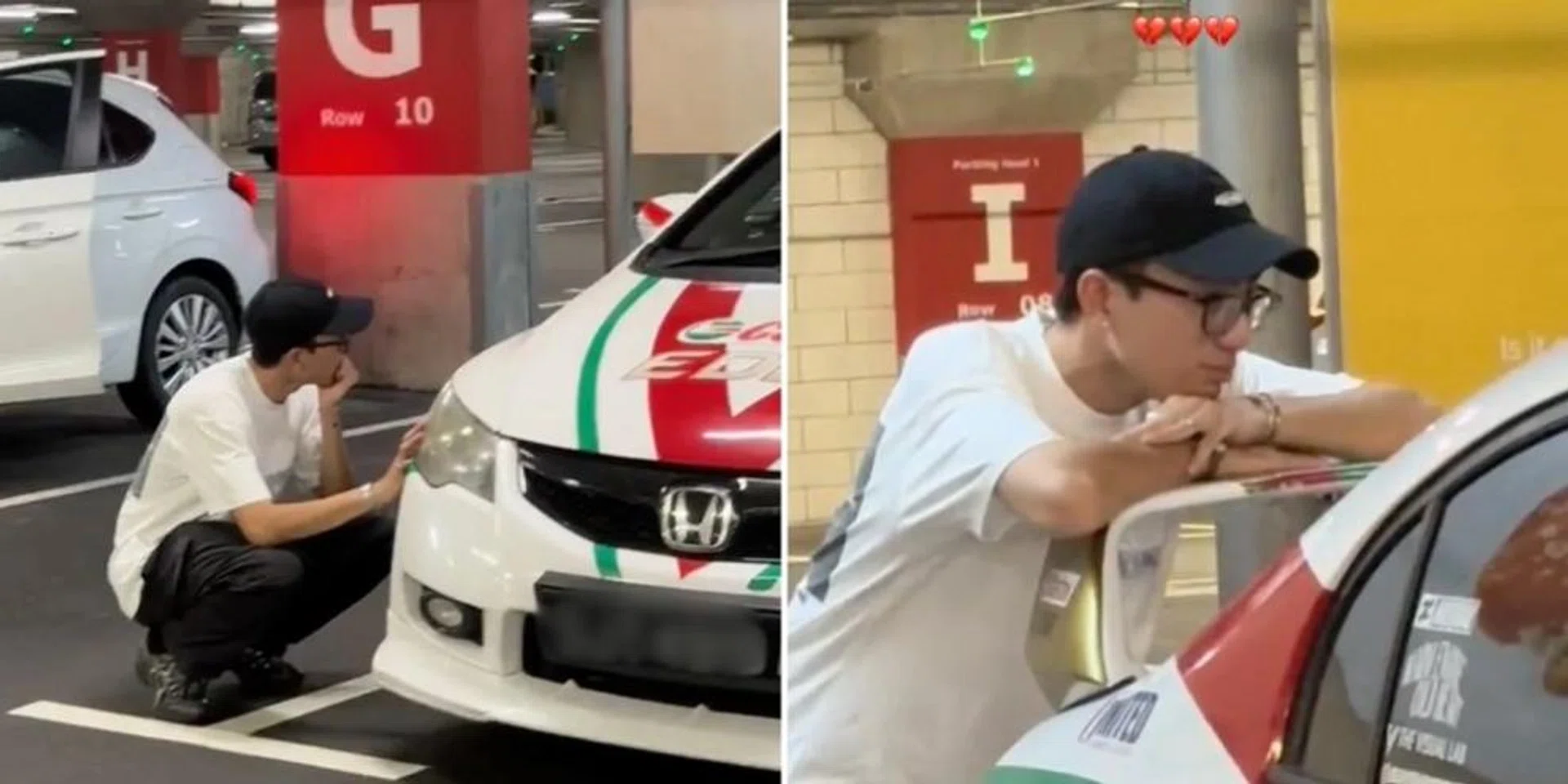 In the video, the man can be seen clinging to his customised car in a tight embrace, visibly emotional.