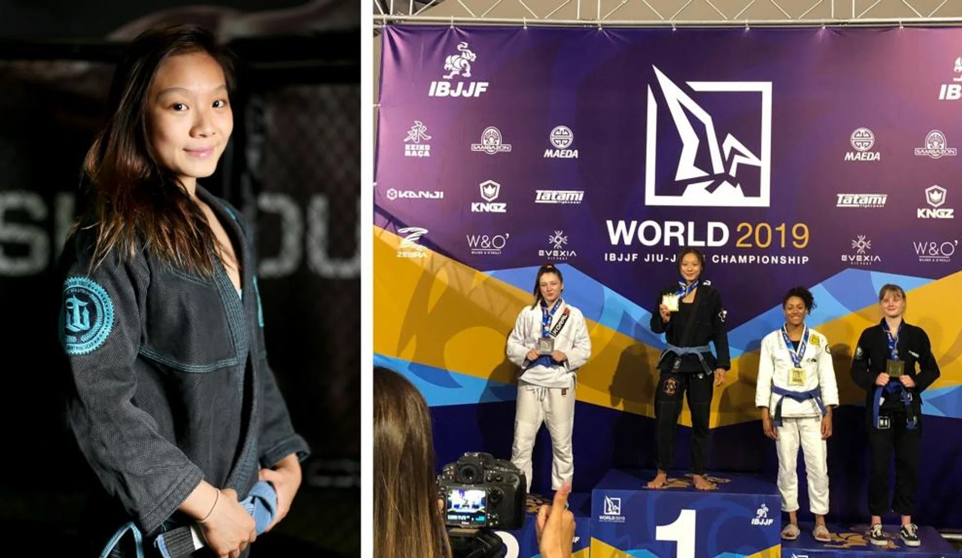 Constance Lien (left and standing in centre of podium) has achieved her dream of becoming a world champion.