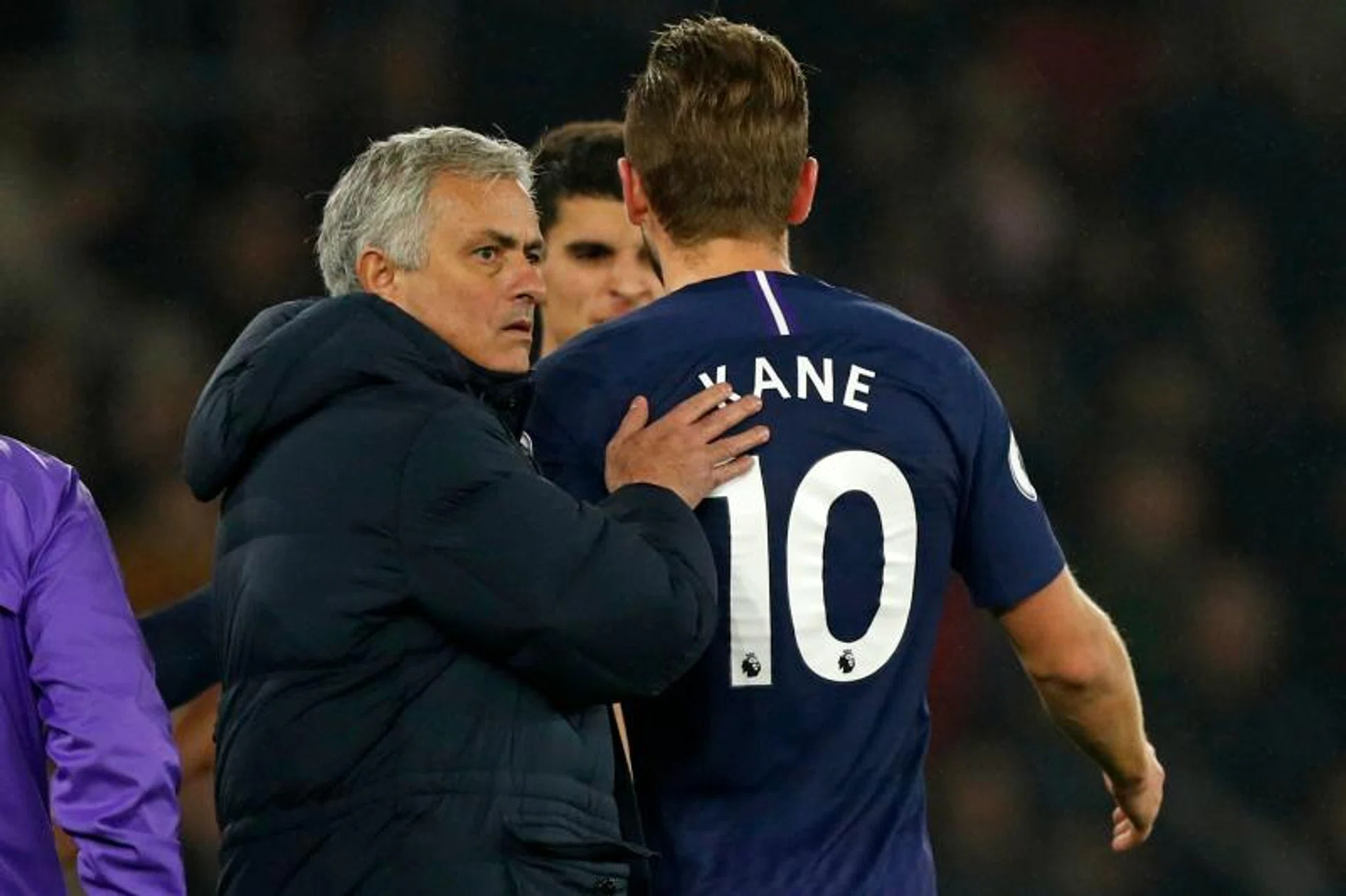 Tottenham Hotspur manager Jose Mourinho consoling Harry Kane as he leaves the pitch following an injury in the 1-0 loss to Southampton.