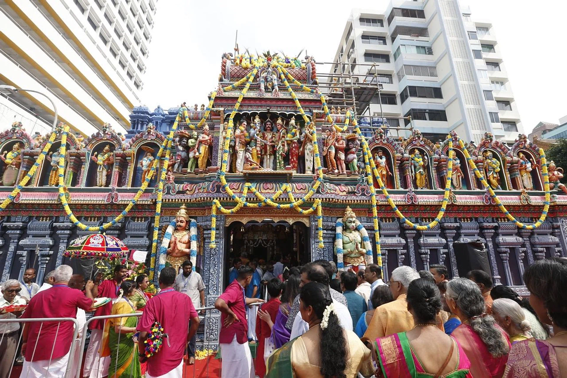 Some 10,000 devotees attended the consecration ceremony called Maha Samprokshanam yesterday. 