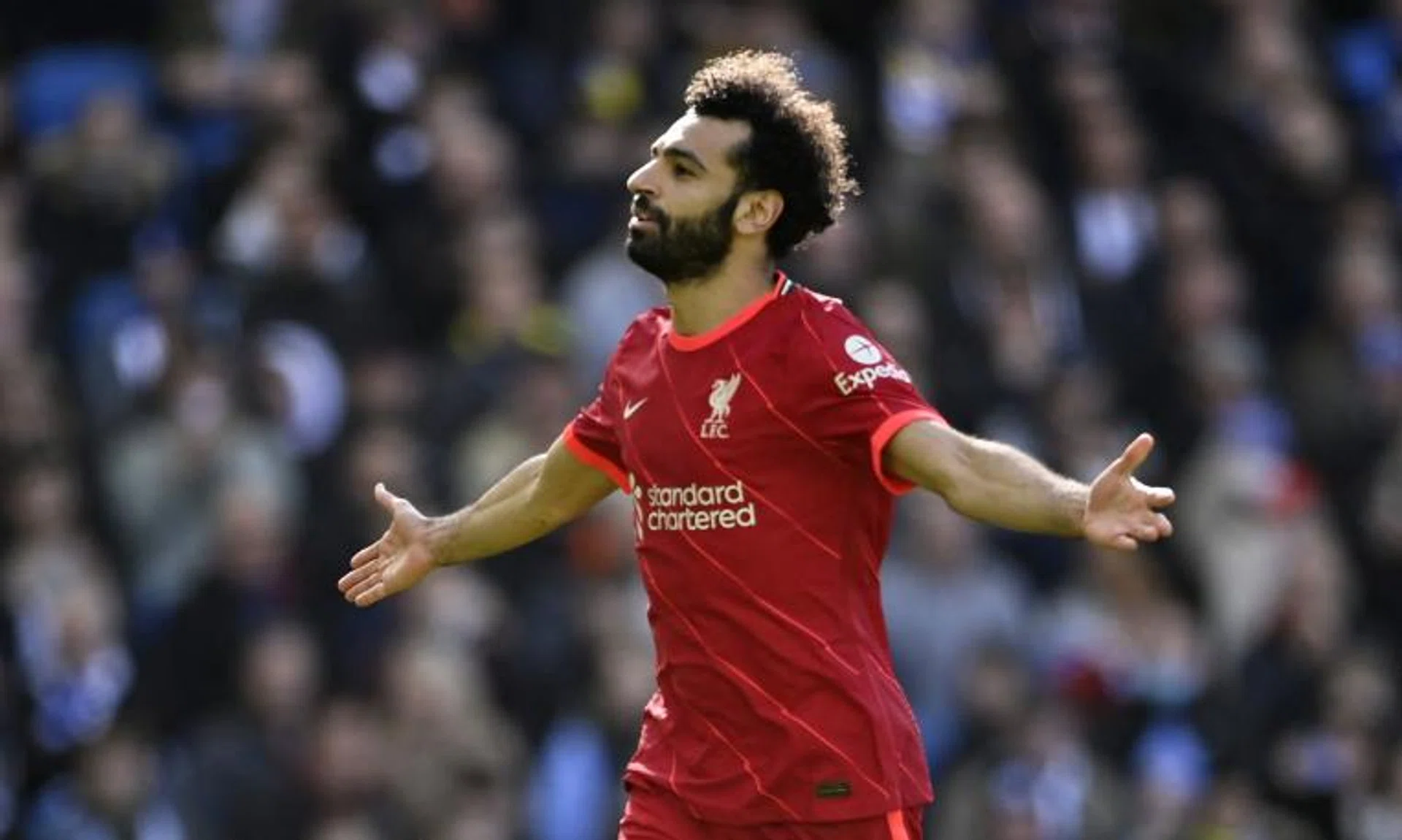 Liverpool's Mohamed Salah celebrates scoring their second goal.