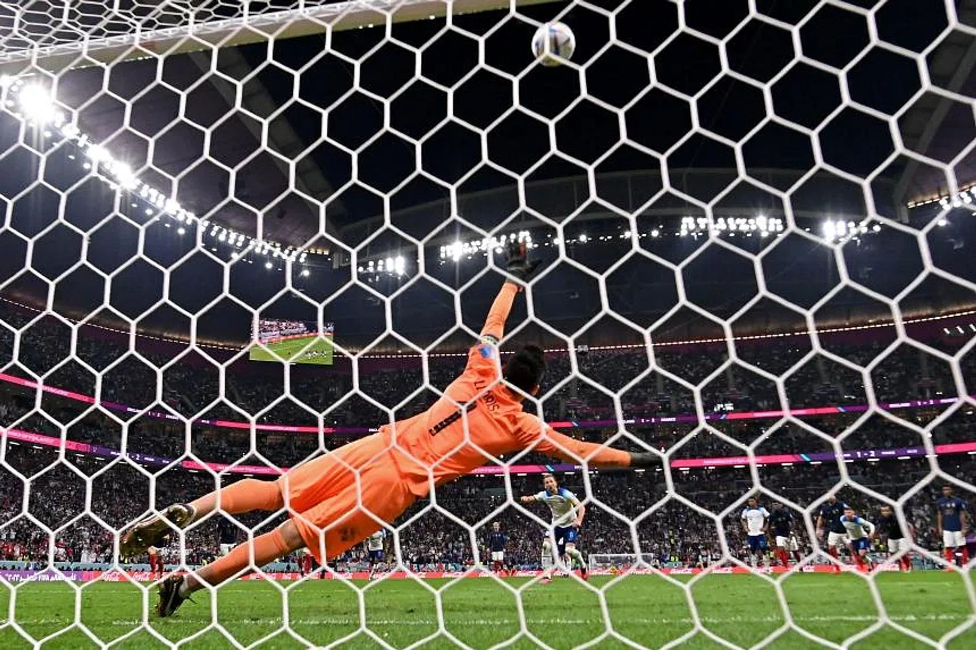 England captain Harry Kane blasting his spot kick over the bar on Dec 10, 2022. 
