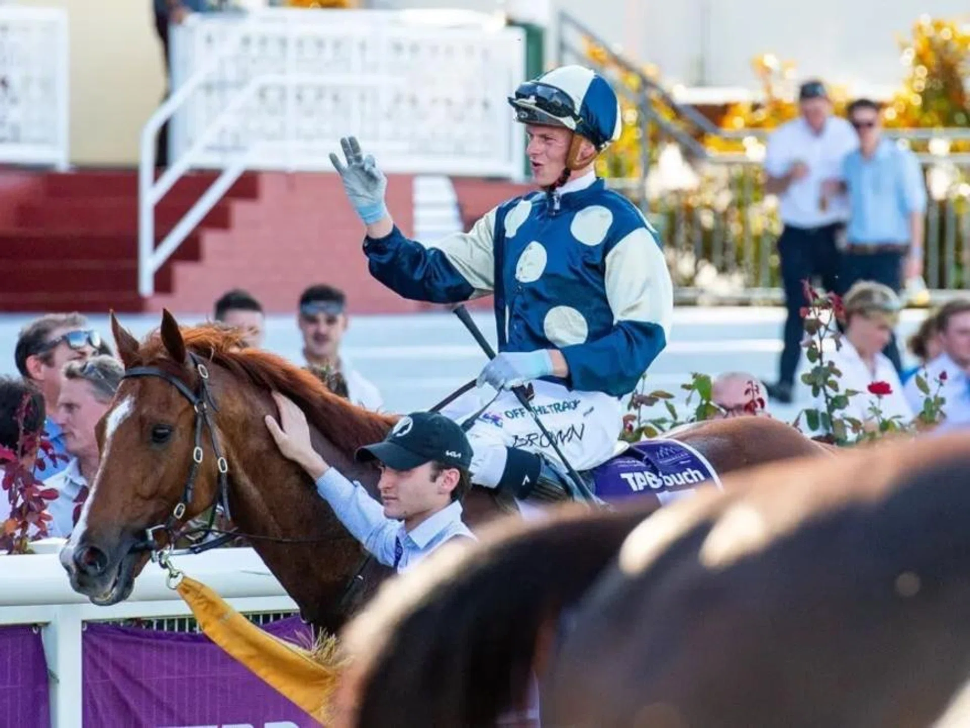 The Ciaron Maher-trained Light Infantry Man returning to scale after his resounding win in the Group 1 Northerly Stakes (1,800m) at Ascot on Dec 7.
