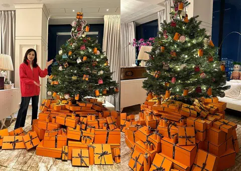 Ostentatious much? Hong Kong TV presenter Priscilla Ku decks Christmas tree with Hermes boxes