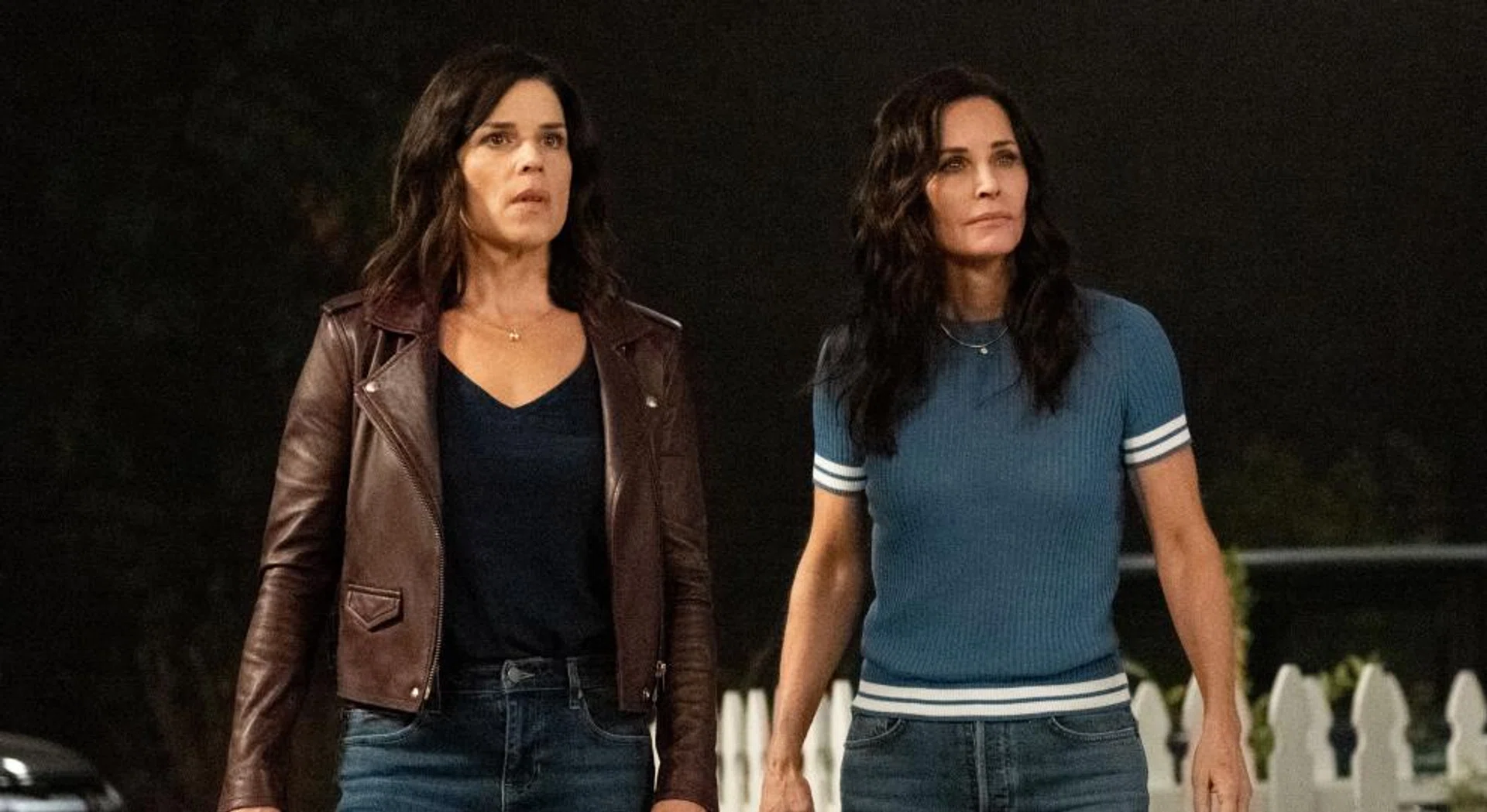 Original cast members Neve Campbell (left) and Courteney Cox reunite in the latest installment of Scream.