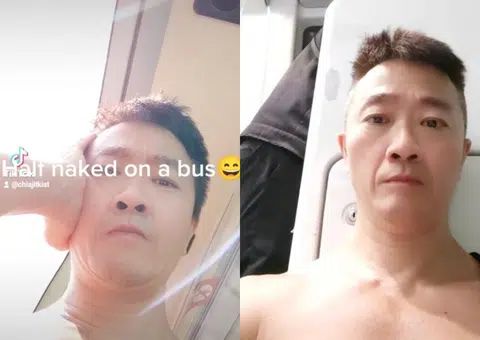 Netizens slam man who posts half-naked shots on bus, train