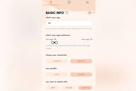 Users of amble can filter the people they will be matched with based on their intention - whether they are looking for something romantic or platonic.