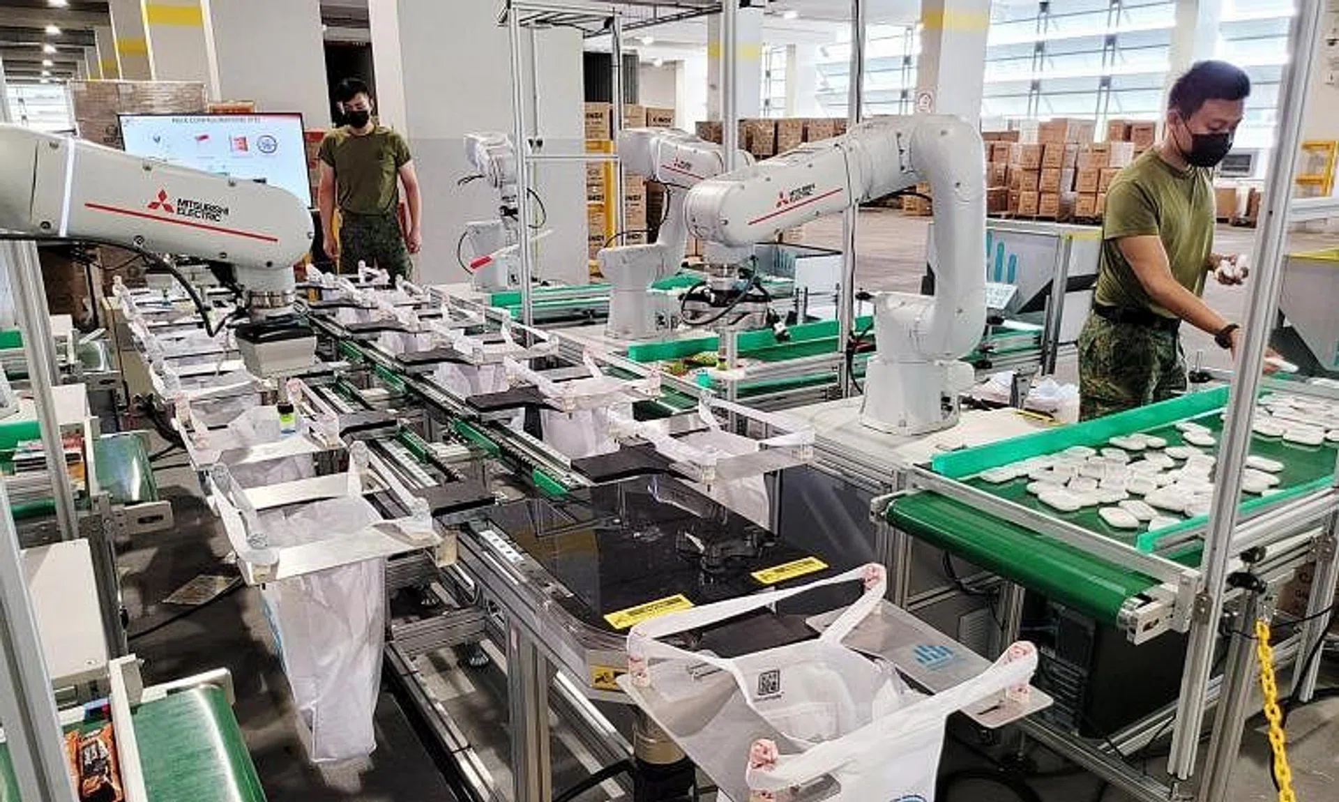 Robots being used to pack NDP bags.