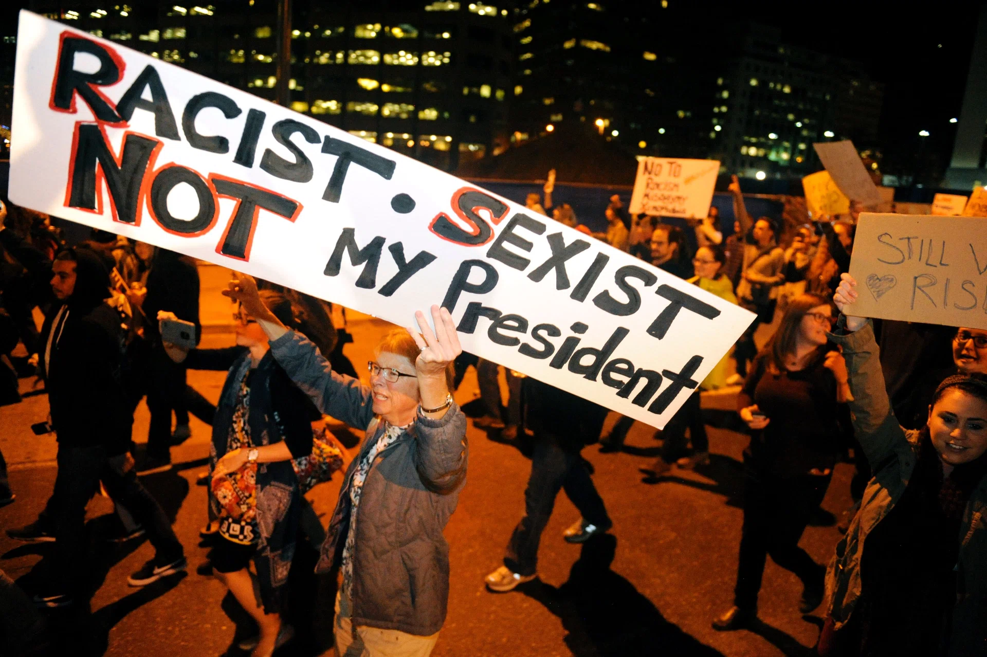 ANGER: Demonstrators protest the election of President elect Donald Trump in Denver, Colorado. 