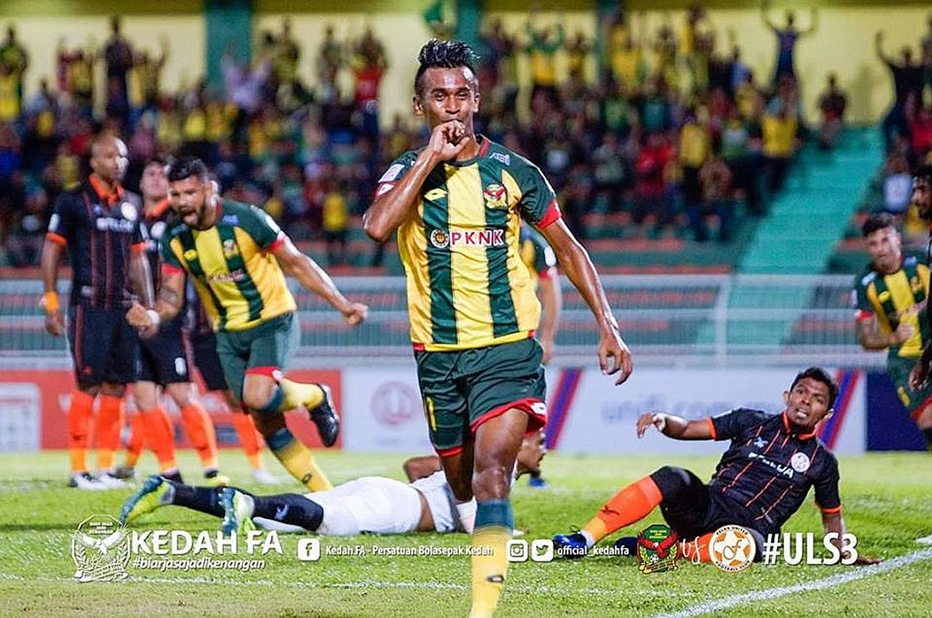 Shakir Hamzah celebrating after scoring in a 4-0 win for Kedah over Felda United in a Malaysian Super League game in February. 