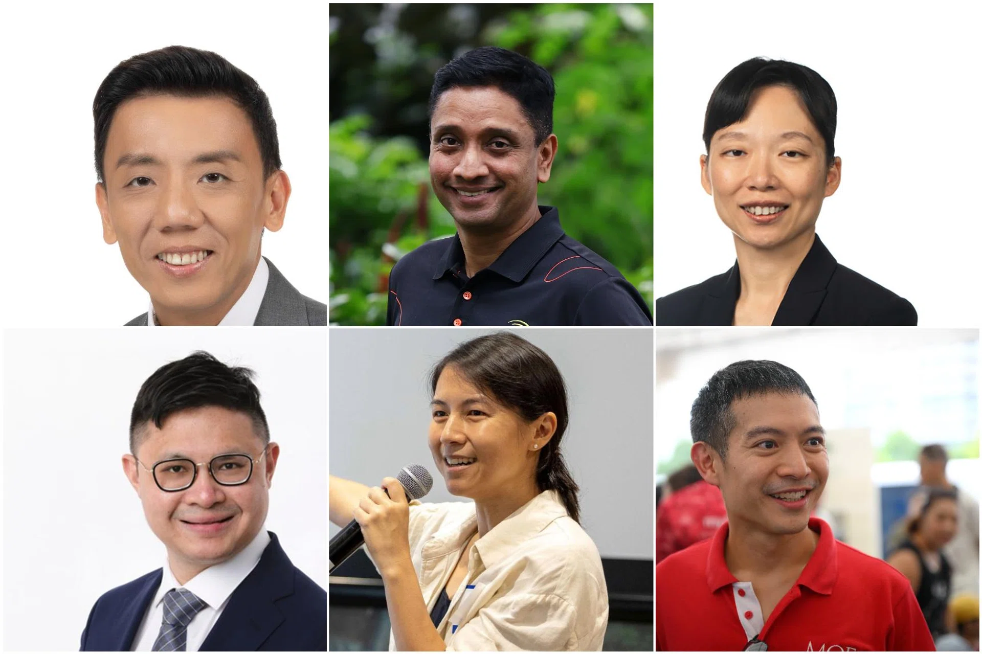 (Clockwise from top left)  Mr Jeffrey Siow, Mr Dinesh Vasu Dash, Ms Jasmin Lau, Mr Shawn Loh, Ms Goh Hanyan and Mr Foo Cexiang.