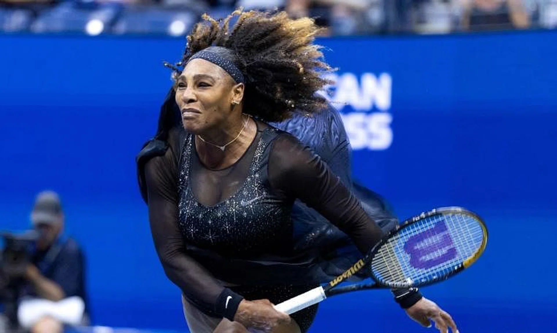 Serena Williams completing a serve during the US Open match against Australia's Ajla Tomljanovic on Sept 2, 2022.