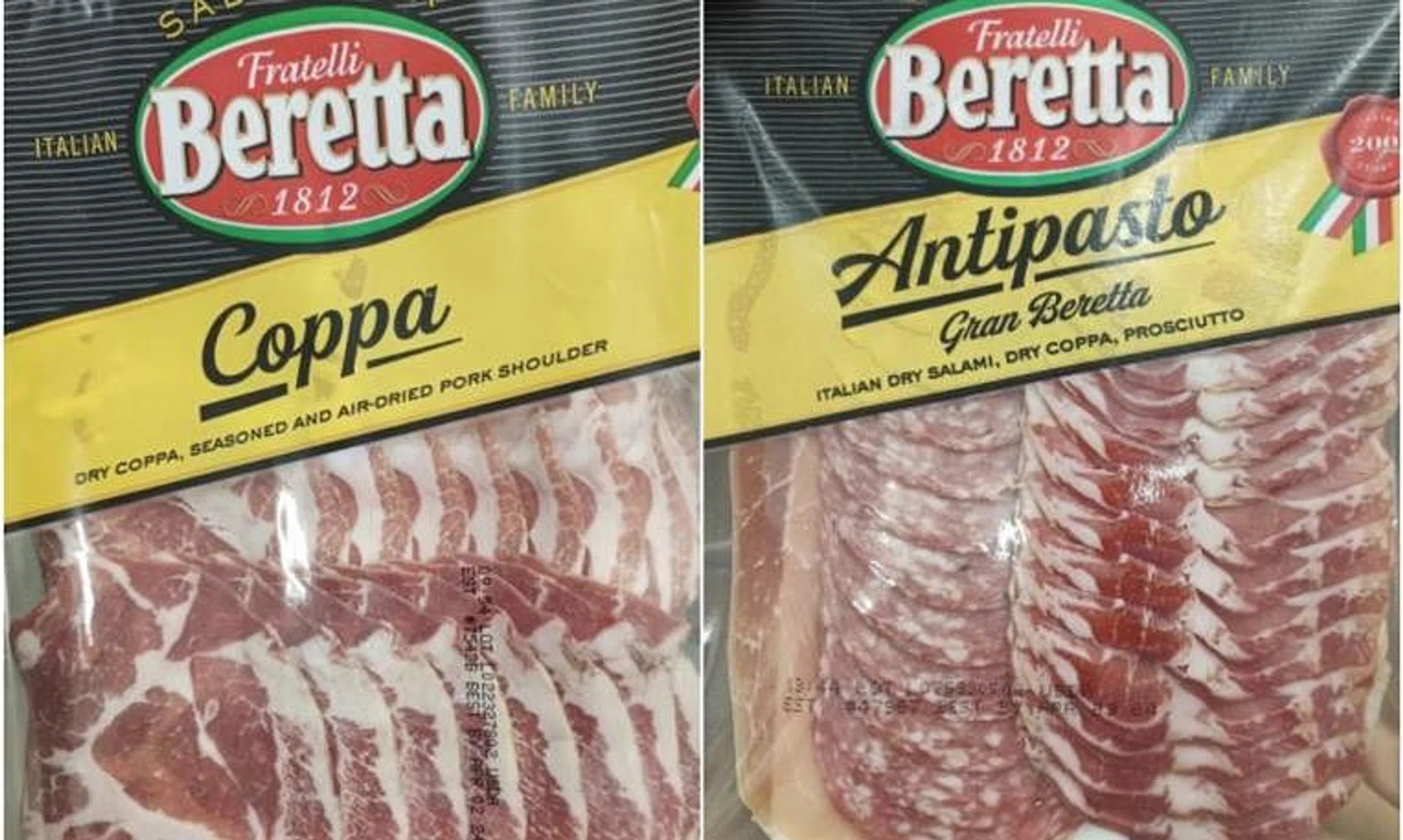 Two cured meat products, Beretta Coppa (4 oz) and Beretta Antipasto (6 oz), have been recalled for suspected salmonella contamination. 