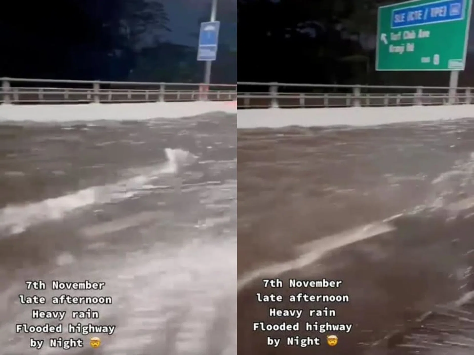 Flooding occurred along a stretch of the Bukit Timah Expressway (BKE) road shoulder on Nov 7 evening.