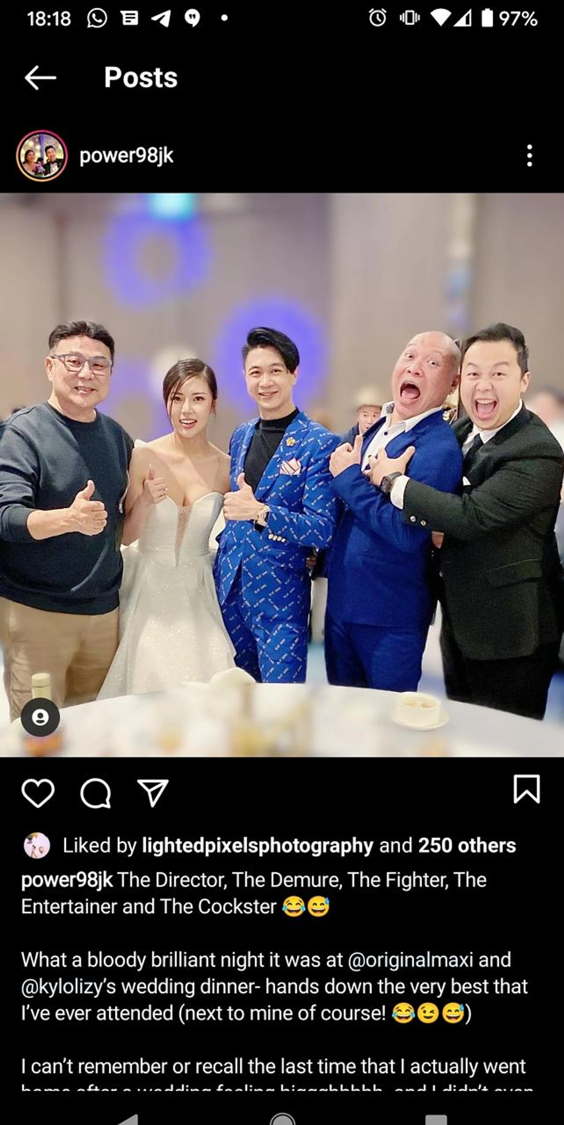 (Above, from left) Director Jack Neo, the bride Lizy Teo, the groom Maxi Lim, emcee Justin Misson and DJ Jerald Justin Ko at the wedding reception.