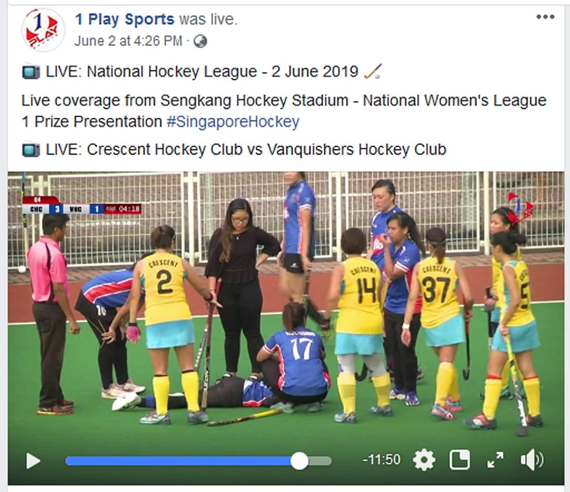 National hockey player Siti Nur Raihanah Waled suffered a stroke after a collision during a match on Sunday. 