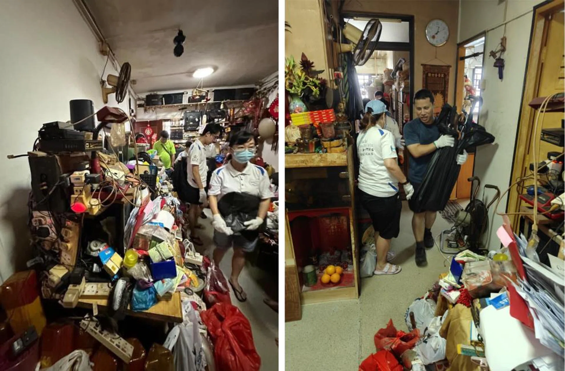 Volunteers clearing the flat.