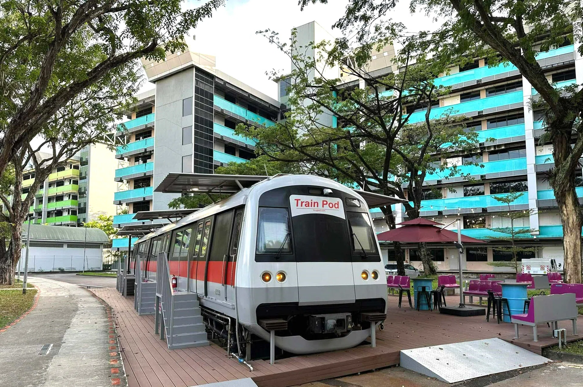 Train Pod @ one-north has eight rooms, each measuring about 7.5 sq m.