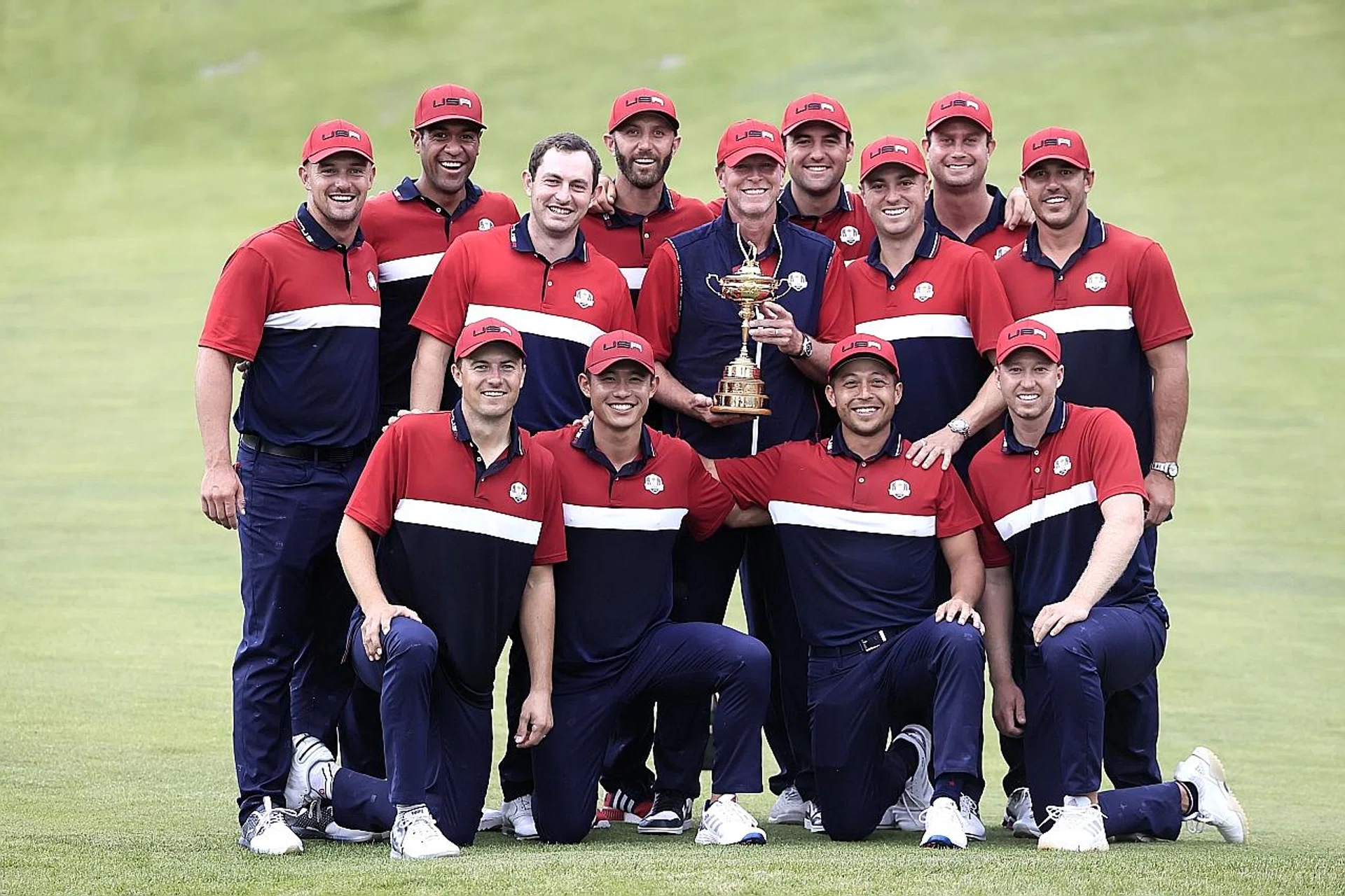 The United States' Ryder Cup team, who included six rookies, posing with the trophy. 