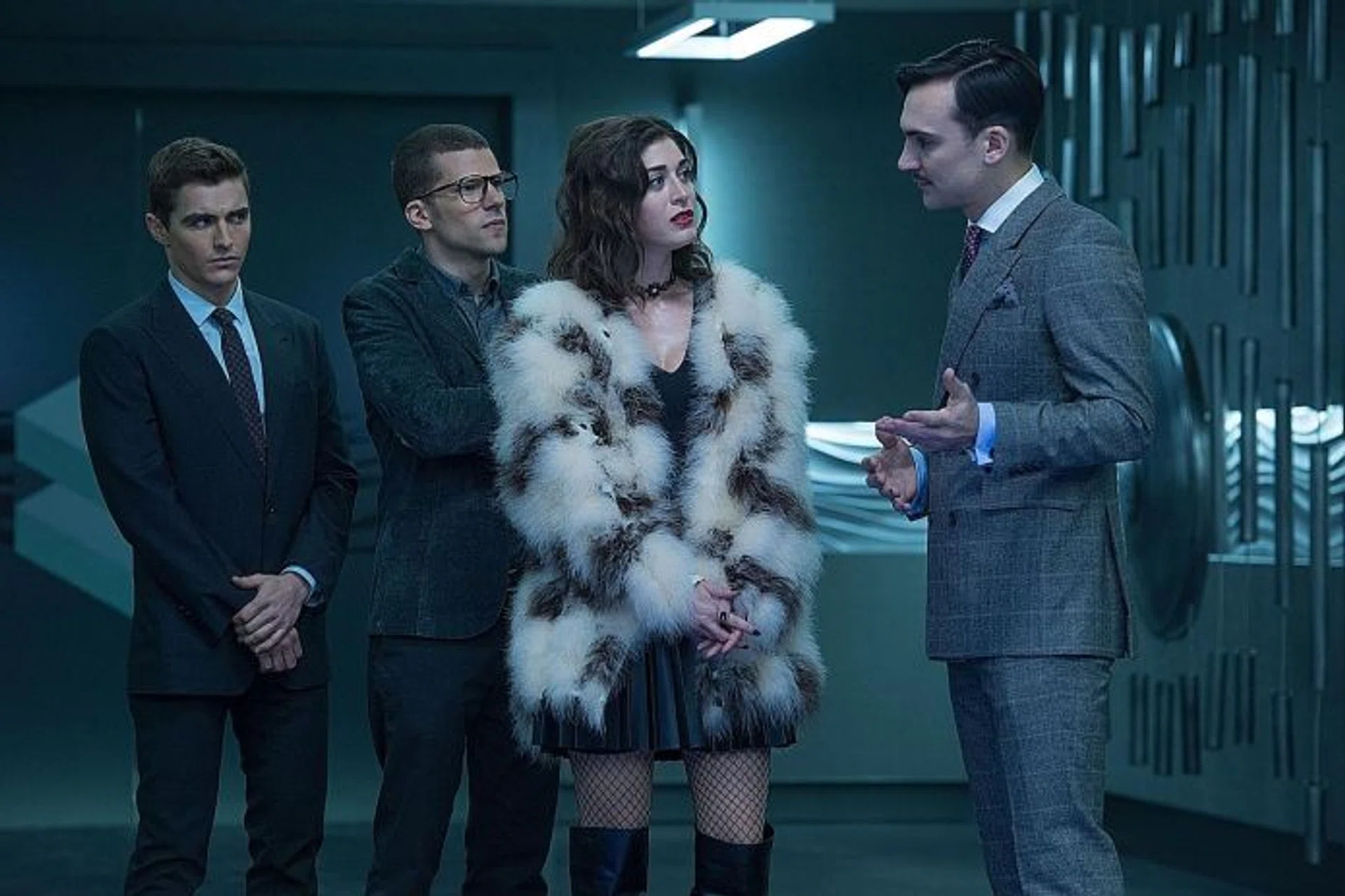 A-TEAM: Lizzy Caplan with (from far left) Dave Franco, Jesse Eisenberg and Henry Lloyd-Hughes.