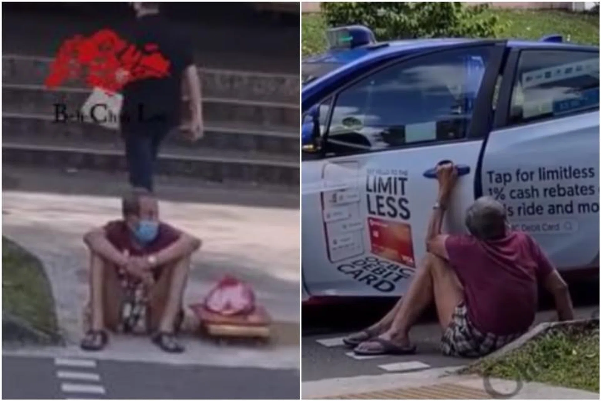 A widely circulated video shows the man struggling to get into a taxi.