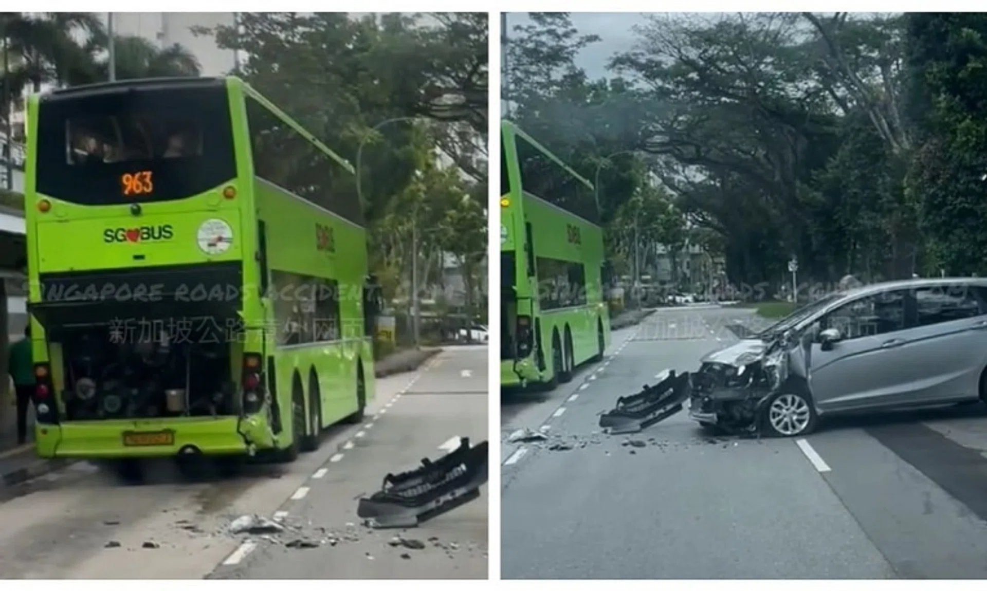 A video of the aftermath of the Sept 18 accident shows a bus with a dented rear and a car with a mangled bumper.