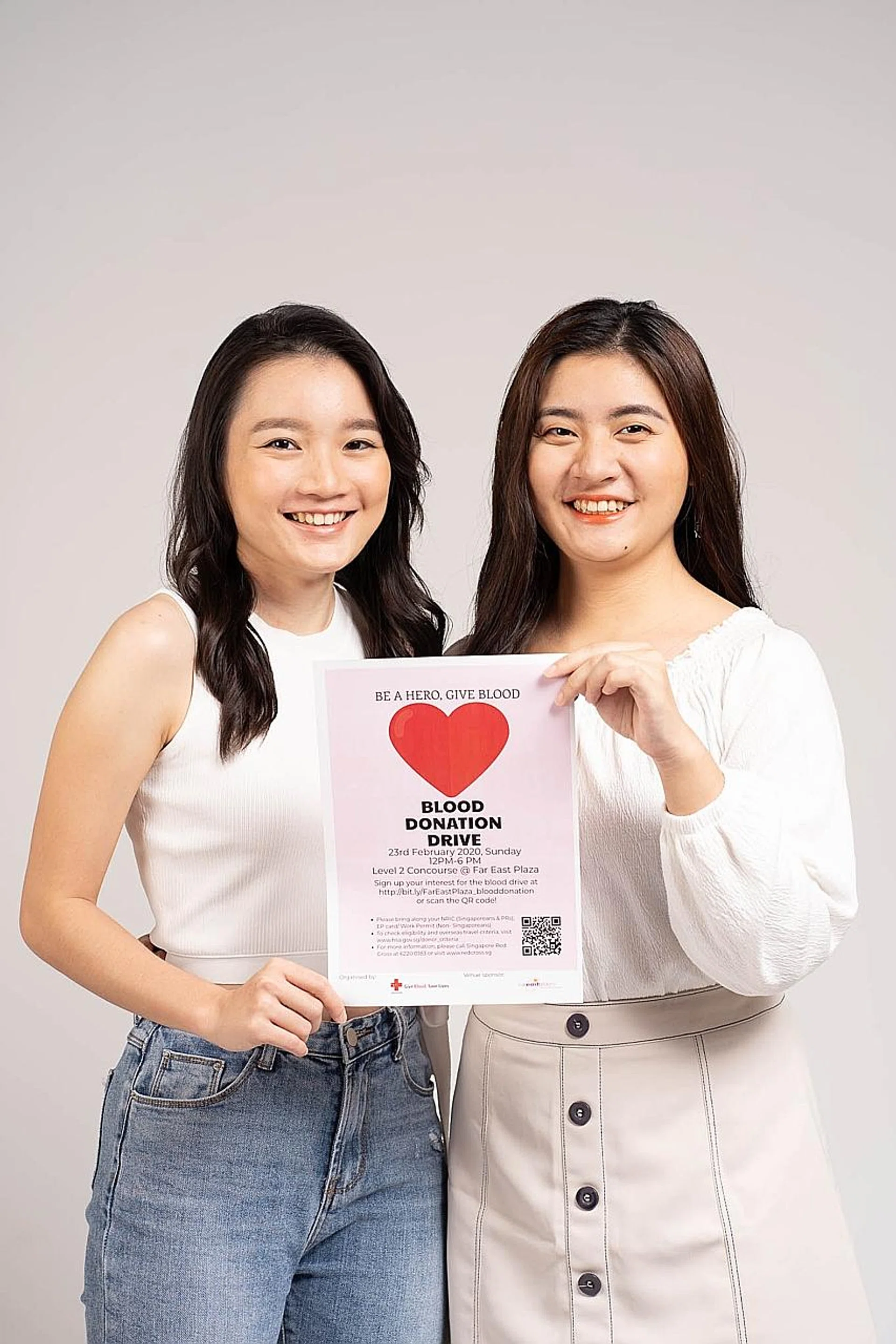 Miss Marie Tan (left) and Miss Tan Boyi donated blood for the first time themselves during their first blood drive in February last year, when they also collected 100 units of blood. 