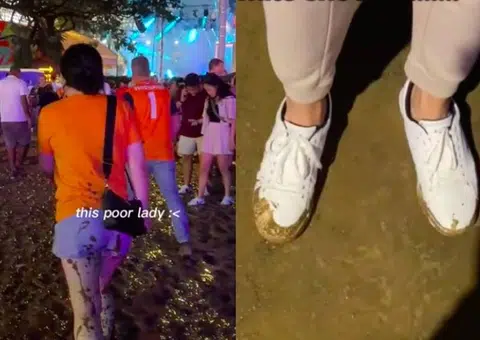 'Aiyah, I wore white shoes': F1 concert goers get their footwear decimated at Padang mud pit