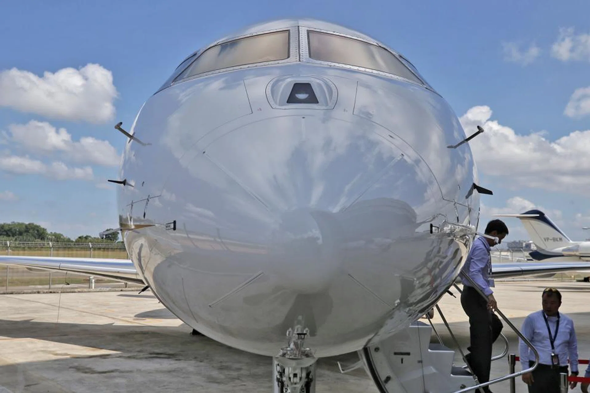 Exterior of Bombardier’s Global 6000 on display during a groundbreaking ceremony for its service centre expansion. 