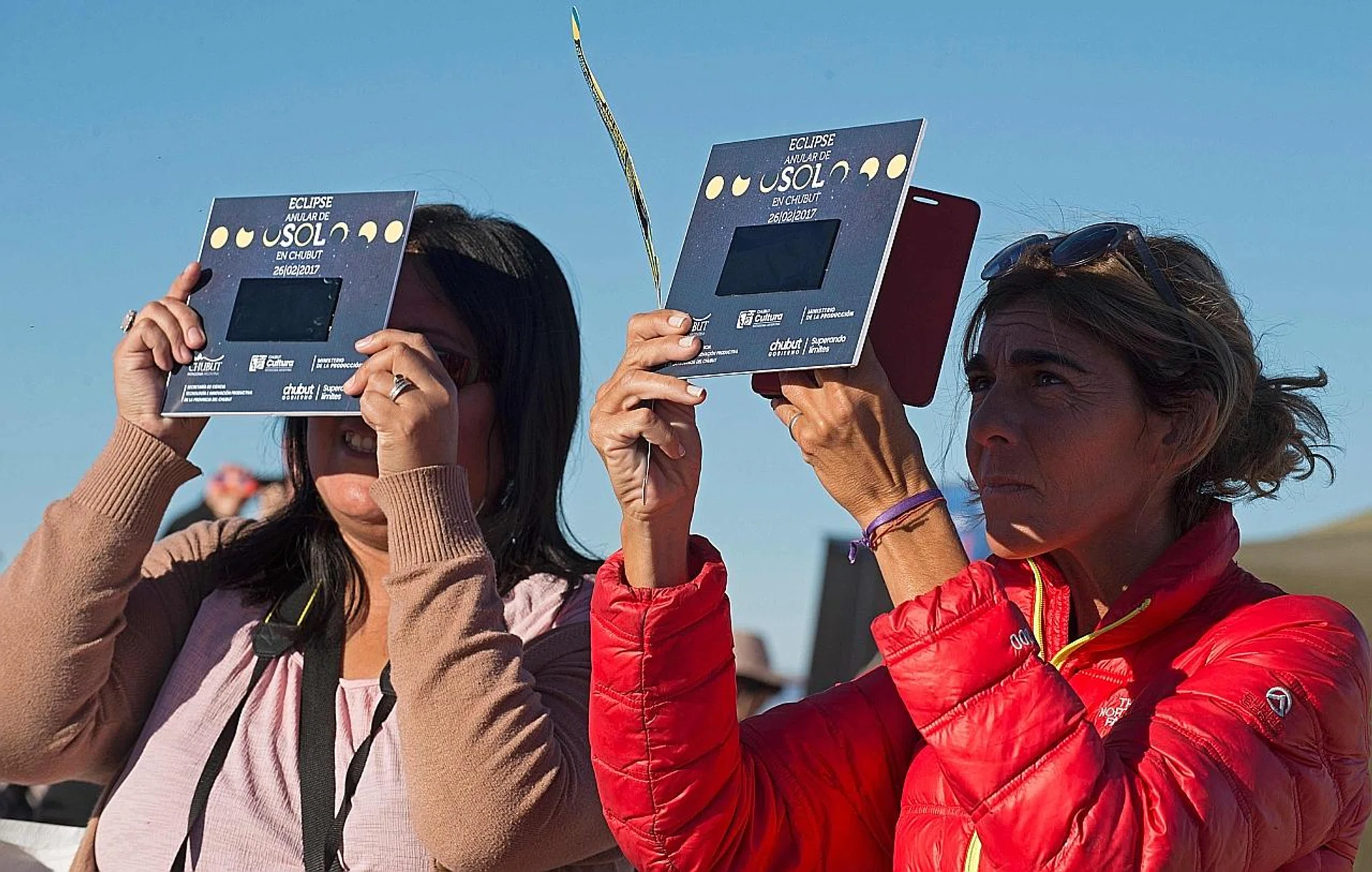 Visitors preparing to see an annul solar eclipse at the Estancia El Muster, near Sarmiento, 1,600km south of Buenos Aires, Argentina. 