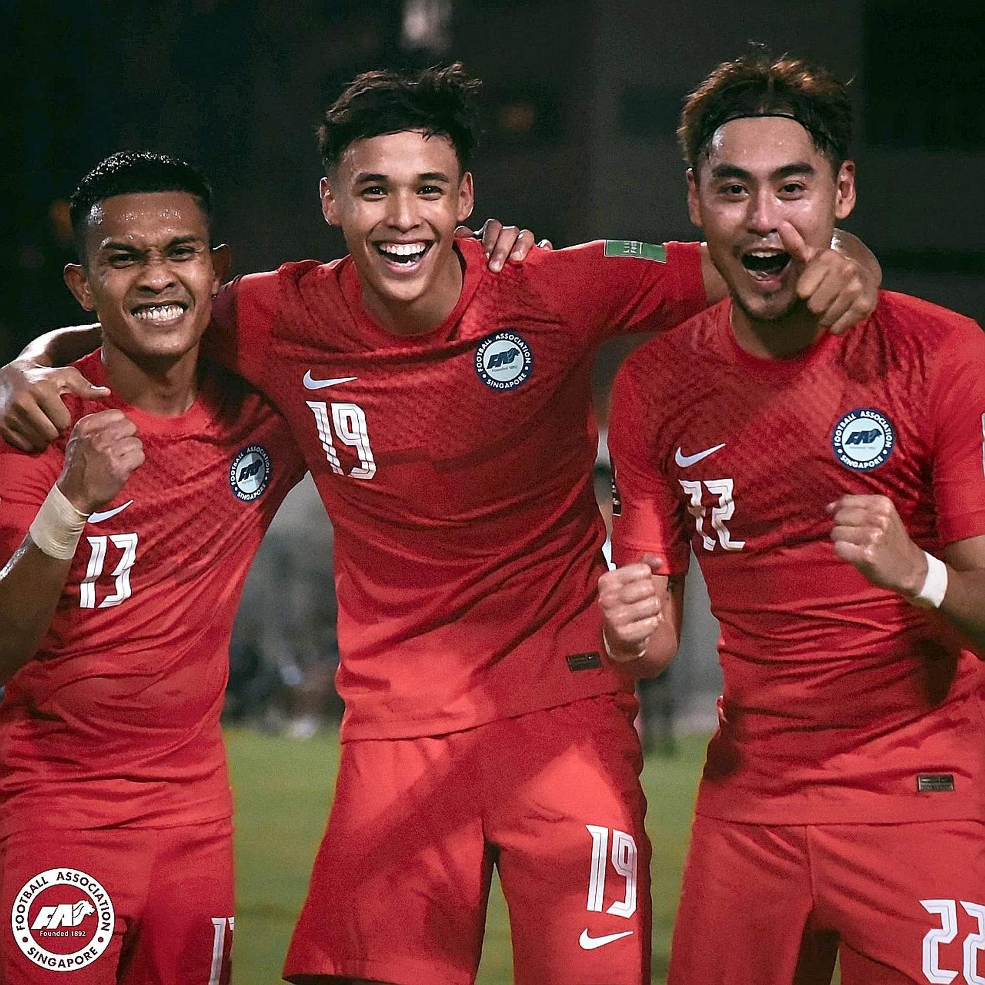 (From left) Hafiz Nor, Ilhan Fandi and Gabriel Quak started up front for the Lions, who drew 1-1 with Afghanistan. 