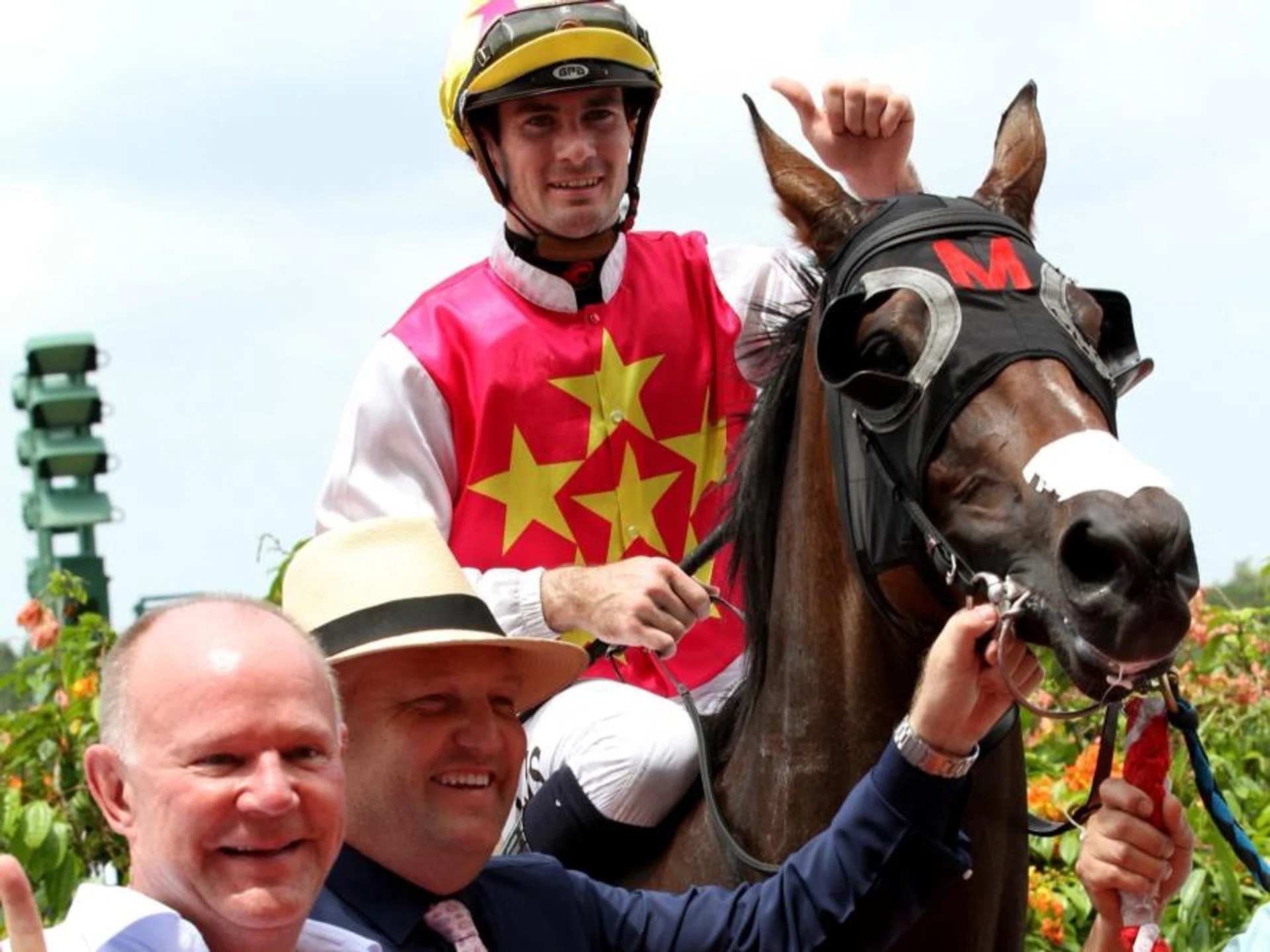 Jockey Tyler Schiller and trainer Daniel Meagher combining for the first-time visiting Sydney rider's only win aboard Always Together at Kranji on July 21.
