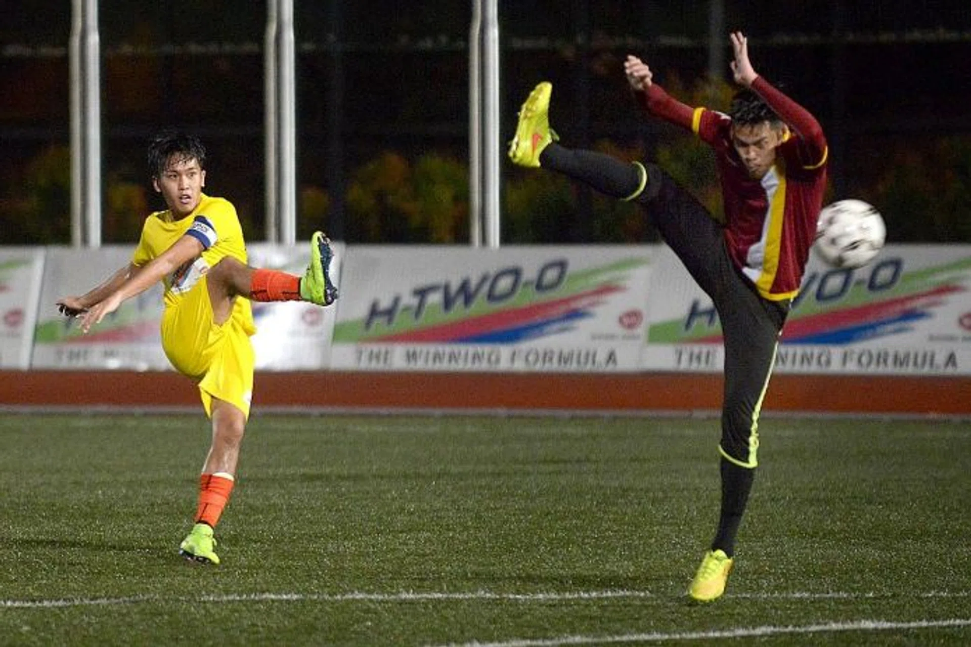 BIG HOPE: Team captain Lim Eden (left) hopes to earn a place in the national team some day, but first, he is aiming to play in the S.League. 