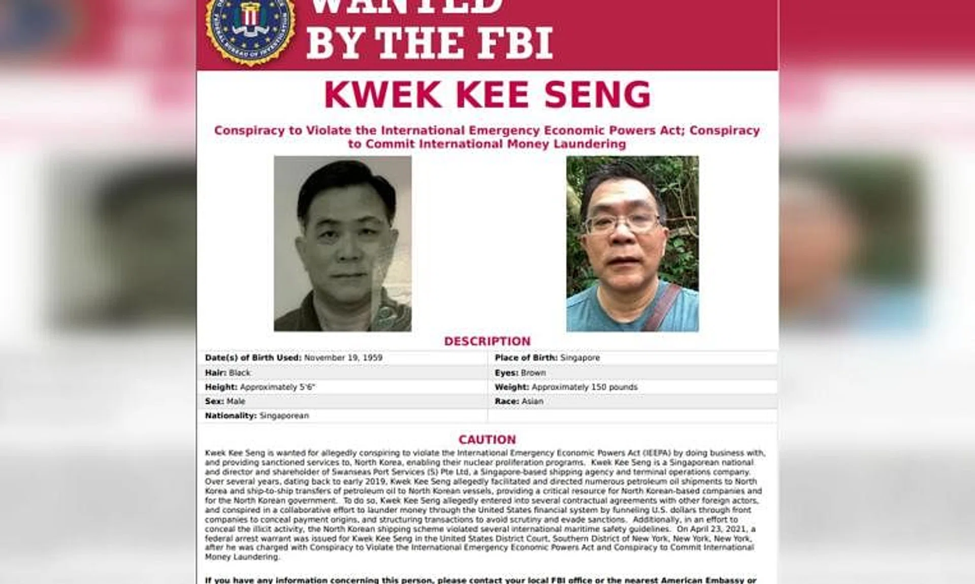 Kwek Kee Seng owns the Swanseas Port Services shipping company in Singapore.