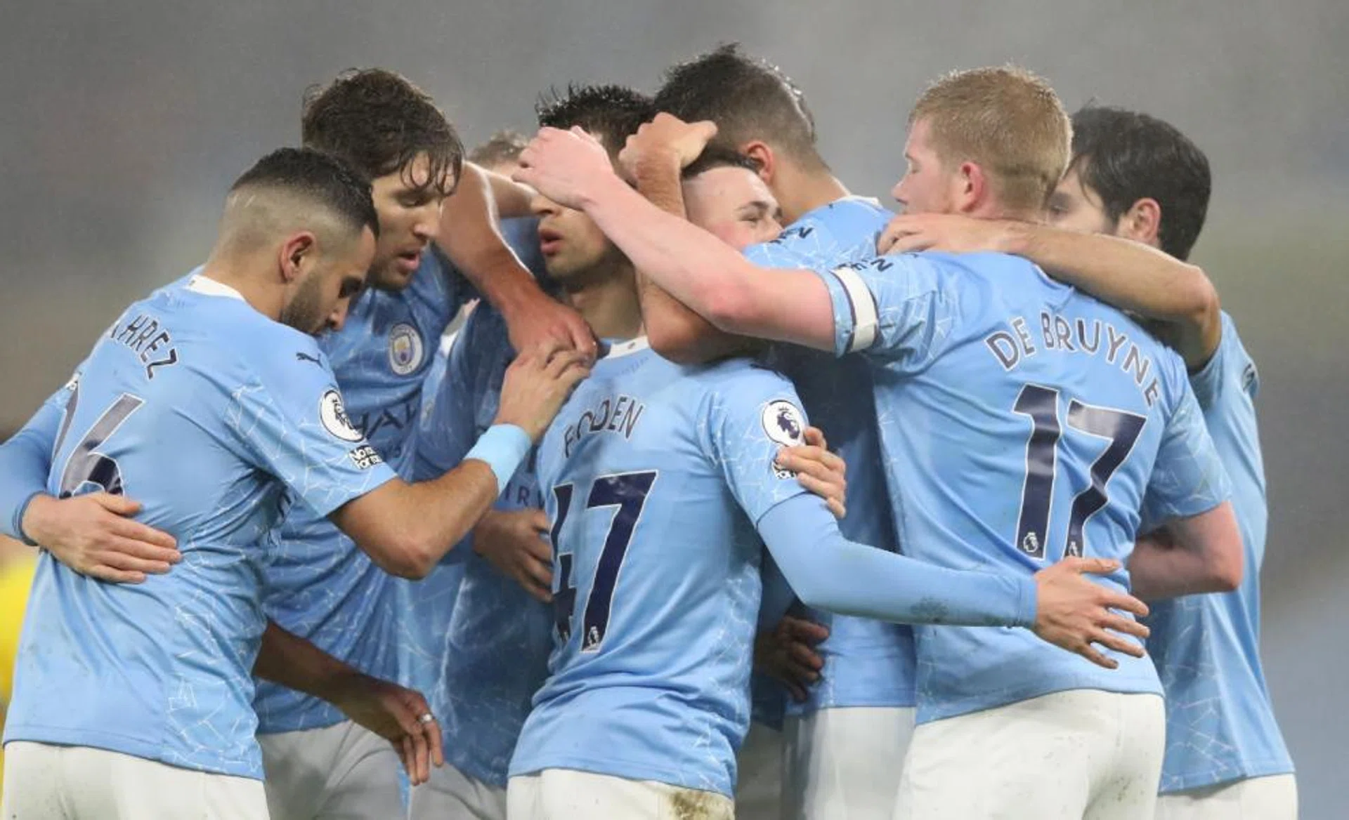Manchester City are under the spotlight after eight players held a group hug when Phil Foden scored in Wednesday’s 1-0 English Premier League win over Brighton & Hove Albion.
