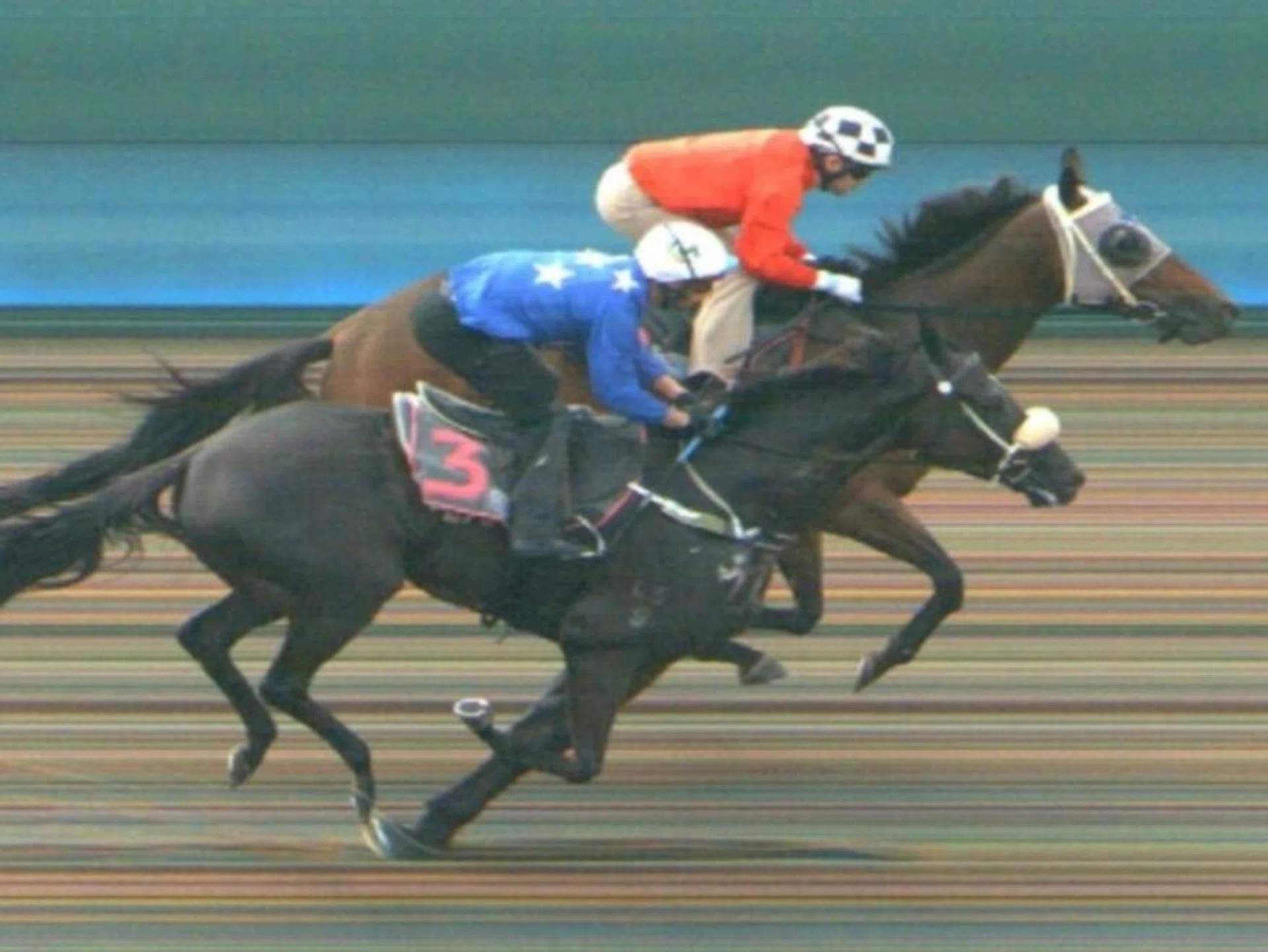Sky Eye (Manoel Nunes) fending off a late assault from Hole In One (Carlos Henrique) to win Trial 2 on April 2.
