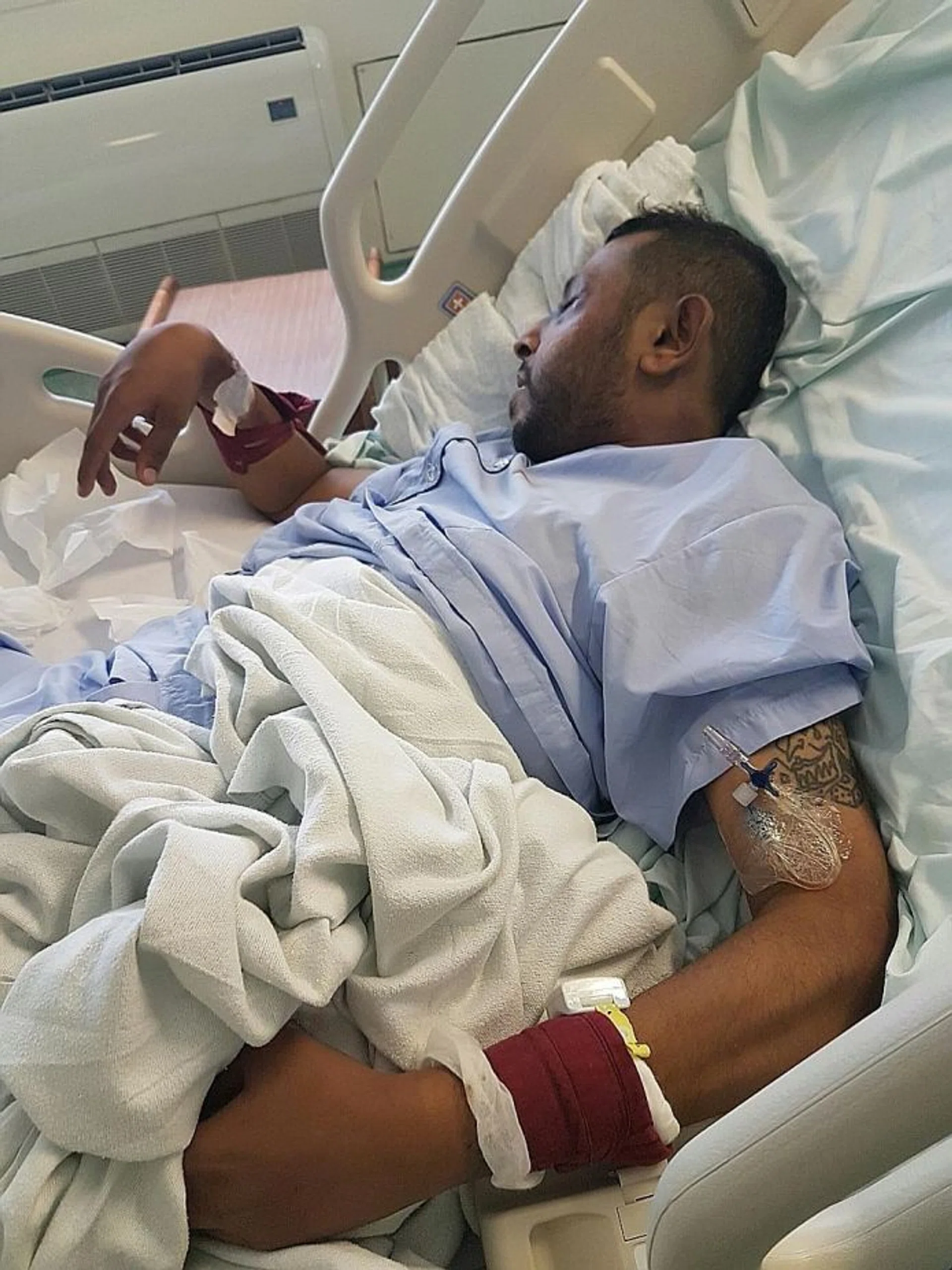 FRACTURED: Mr Muhammad Faruk (above) remains hospitalised with facial fractures after he was beaten up for allegedly throwing an egg at children at a Beo Crescent playground.