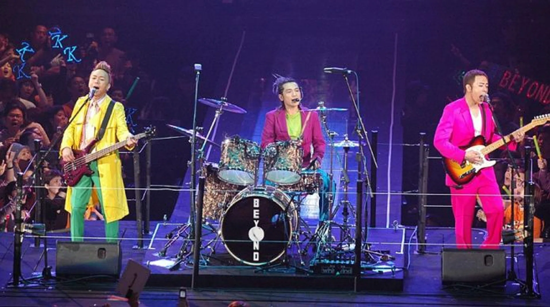 ON STAGE: Beyond band members (from left) Wong Ka Keung, Yip Sai Wing and Paul Wong before they disbanded in 2005.