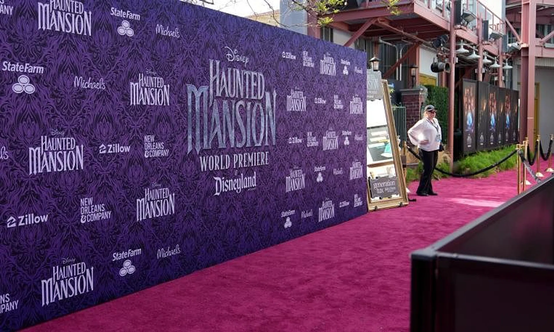 A red carpet is set up for the premiere of Haunted Mansion in California on July 15.