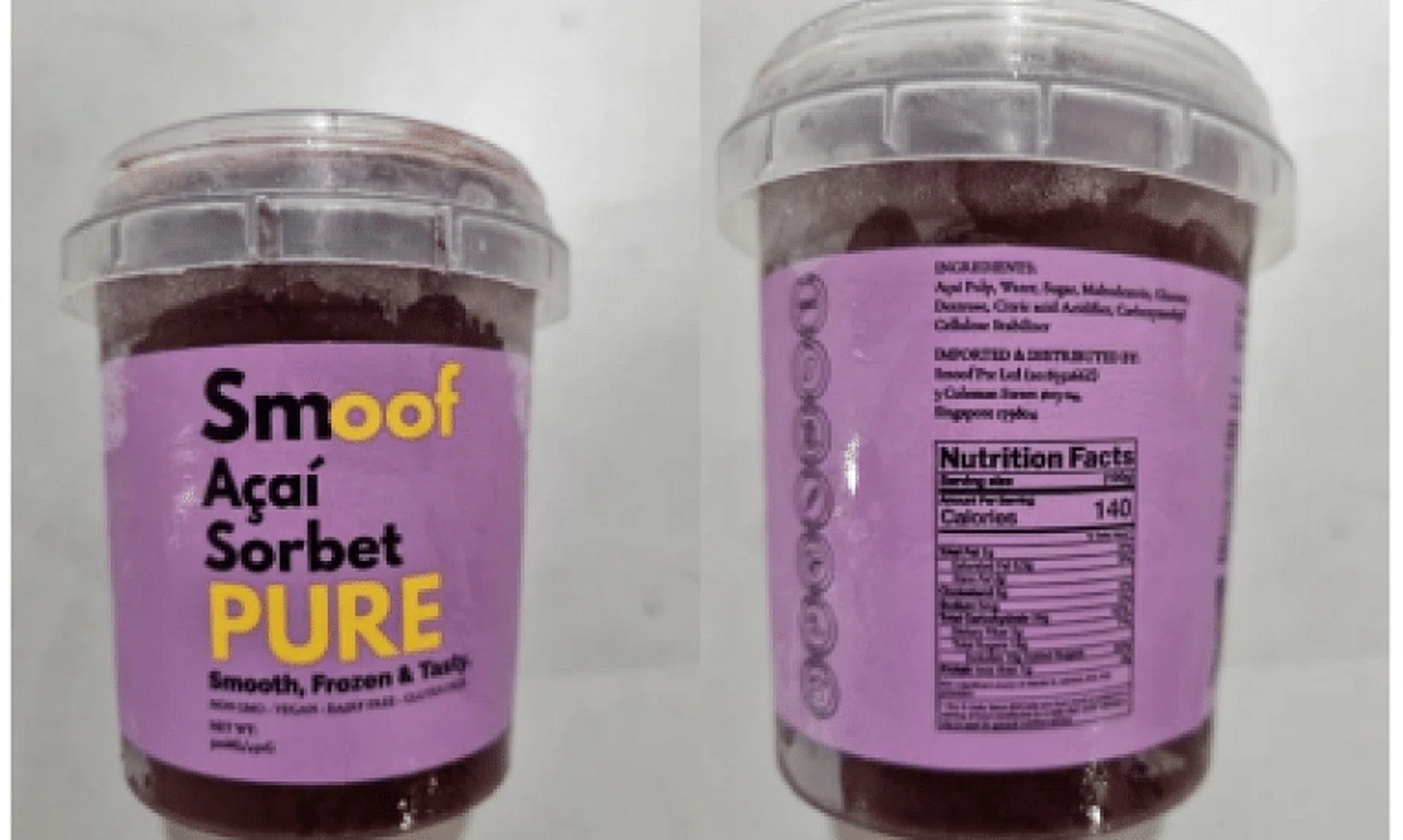 Milk was detected in Smoof Acai Sorbet Pure, imported from Brazil by Smoof, and not listed on the product label.  