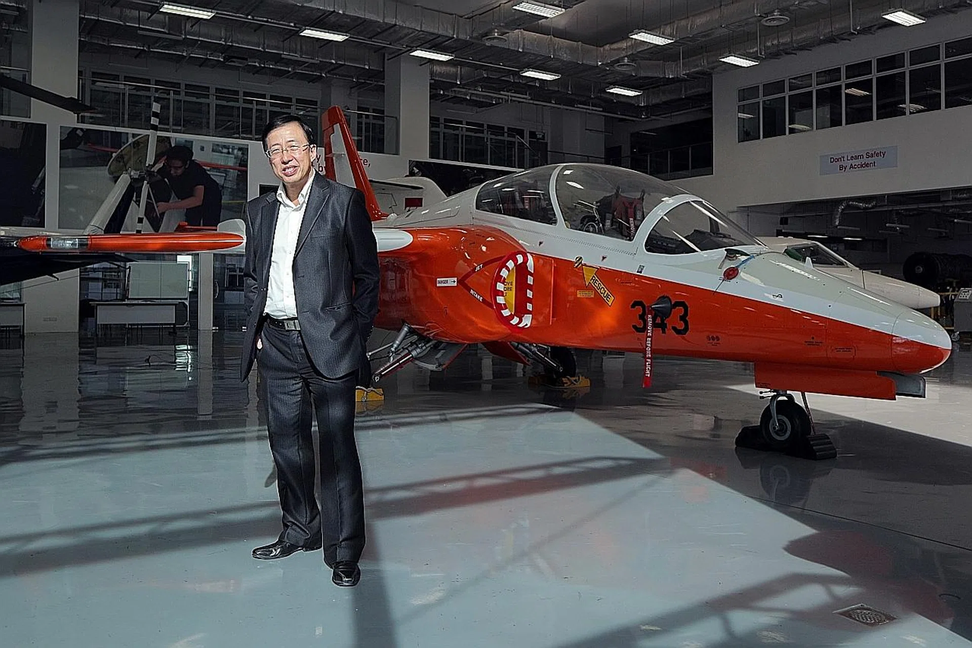 Mr Bruce Poh at ITE College Central's aircraft hangar, where some scenes of Hitman: Agent 47 were shot.