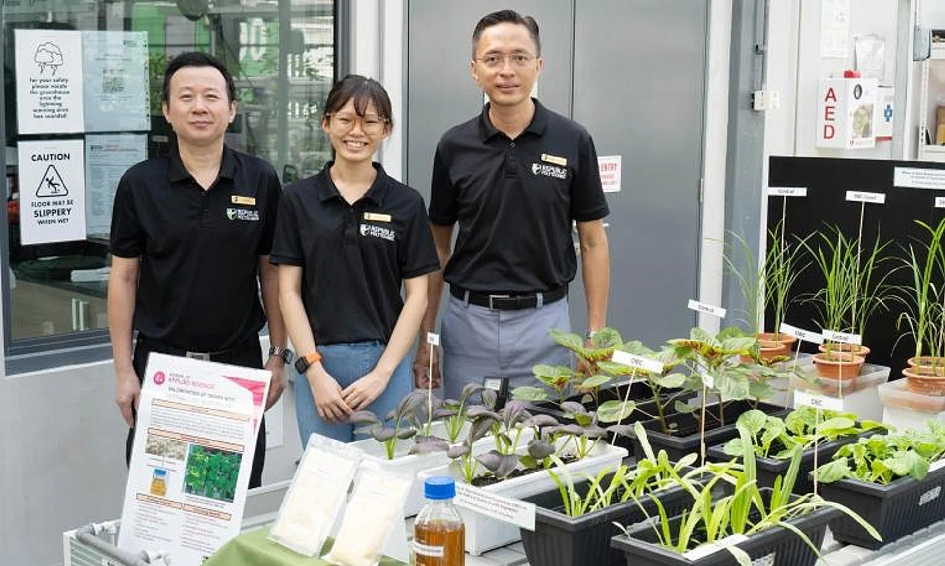 (From left) Dr Gu Keyu, lecturer; Ms Tan Kaye Teng, research assistant; and Dr Heng Kiang Soon, lecturer at Republic Polytechnic's School of Applied Science.