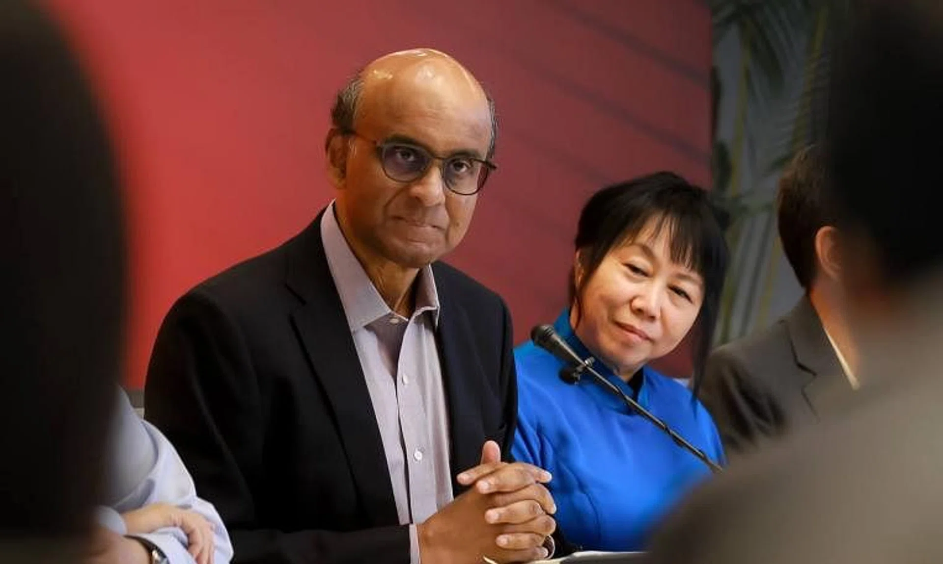 Mr Tharman Shanmugaratnam and his wife Jane Yumiko Ittogi, at the launch of his campaign at York Hotel, on July 26, 2023.