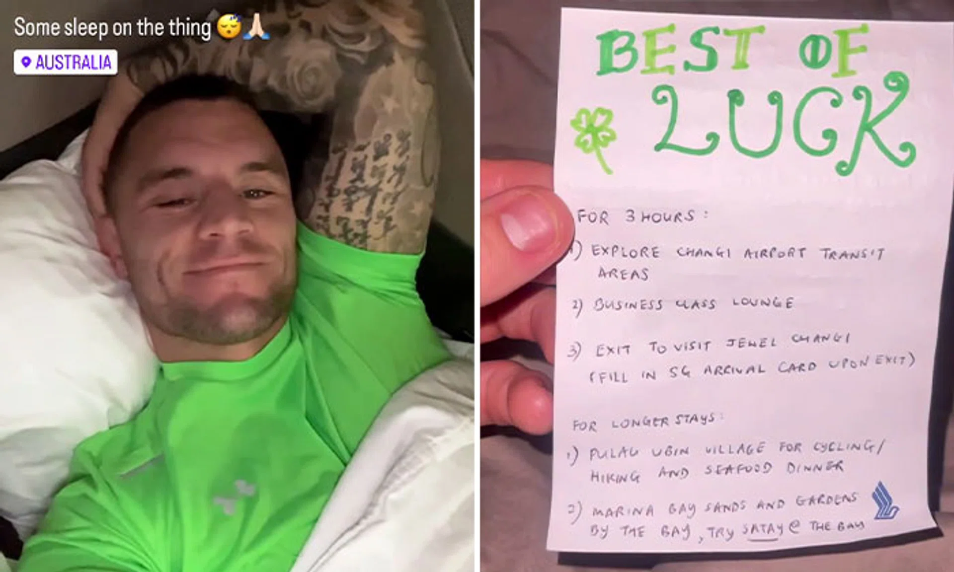 The note included a list of things to do for three hours at Changi Airport as well as ideas for longer stays, including visiting Pulau Ubin and Marina Bay Sands, Clarke Quay and Sentosa.