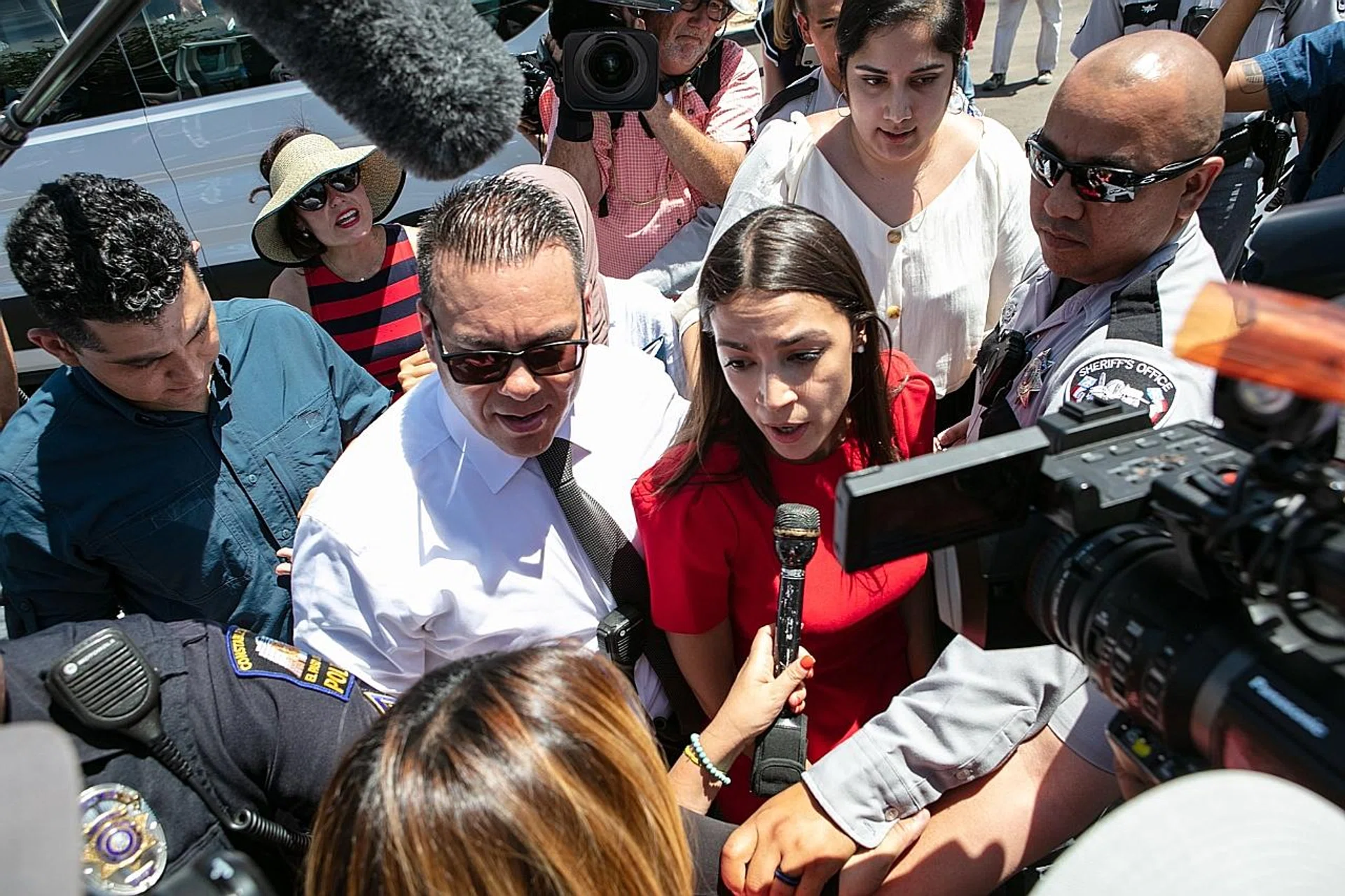 Representative Alexandria Ocasio-Cortez visits border patrol facilities in Texas with members of the Congressional Hispanic Caucus. 