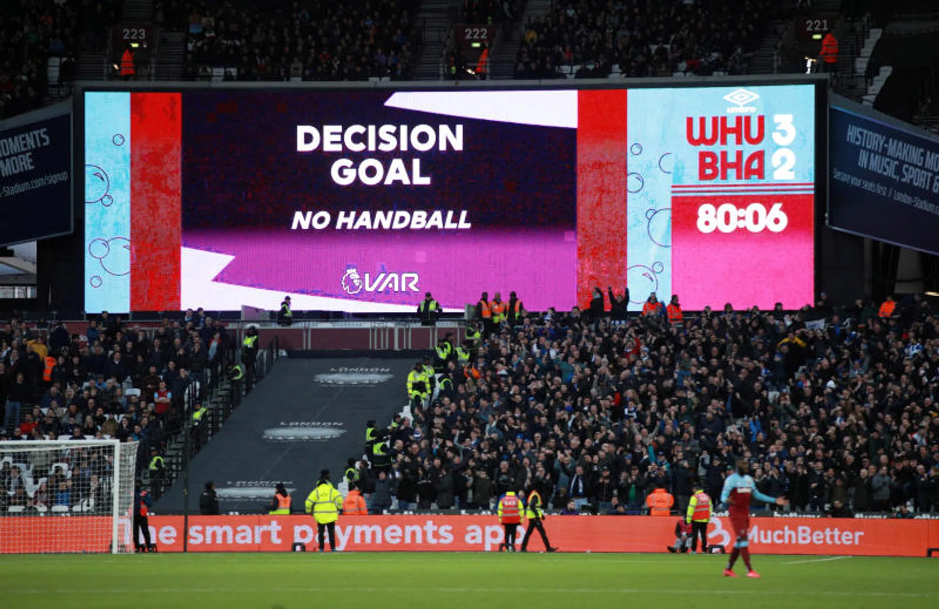 The video assistant referee in action during a match between West Ham United and Brighton & Hove Albion.