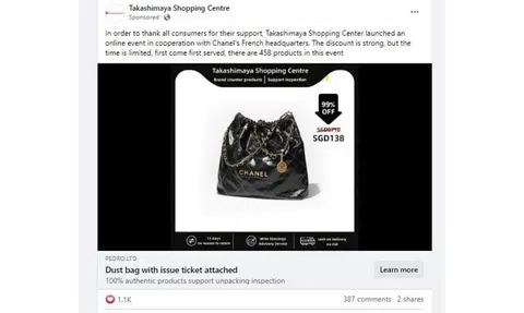Scammers create fake Takashimaya Facebook page with ad offering Chanel bag for $138
