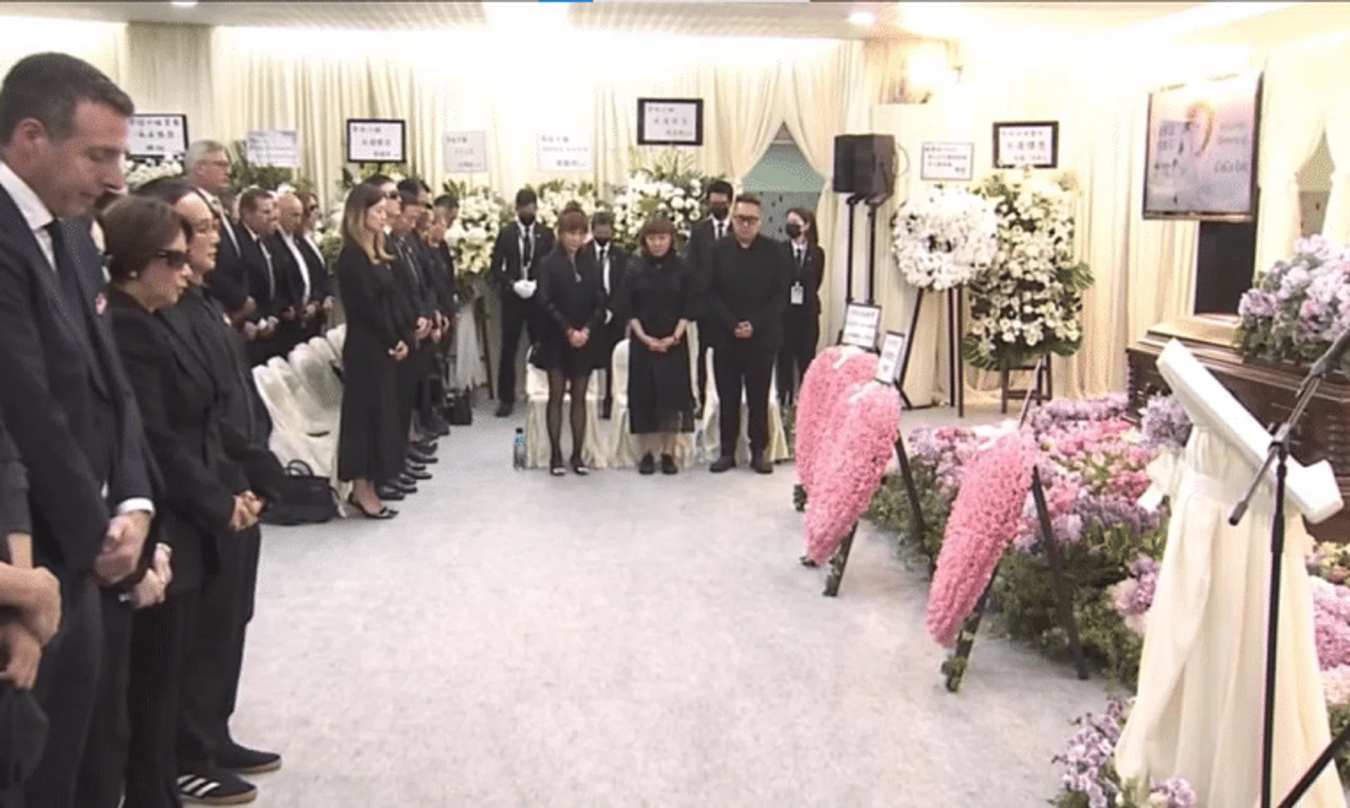 Family and friends of Coco Lee gathering at her memorial service in Hong Kong on July 31, 2023.